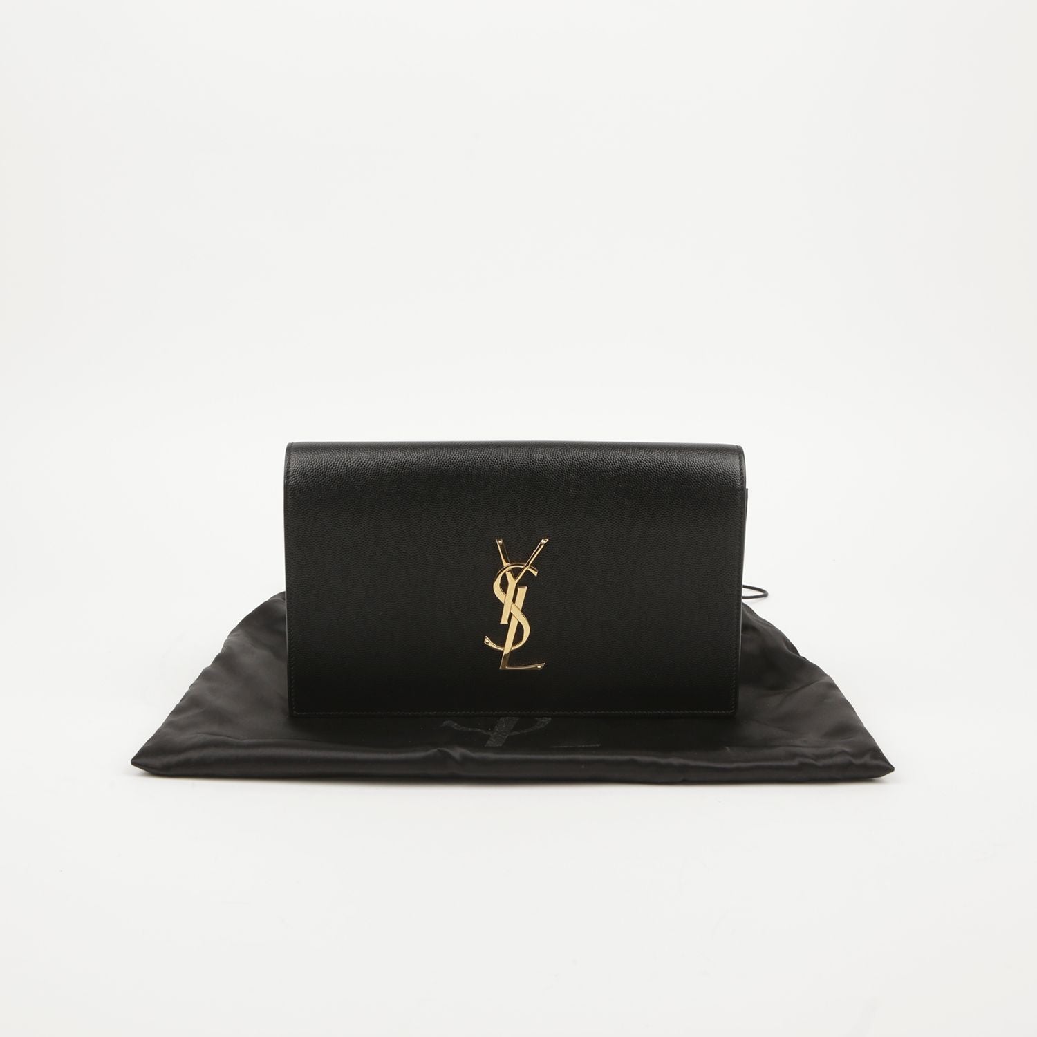 Saint Laurent Black Grand de Poudre Textured Leather Monogram Flap Clutch 400409