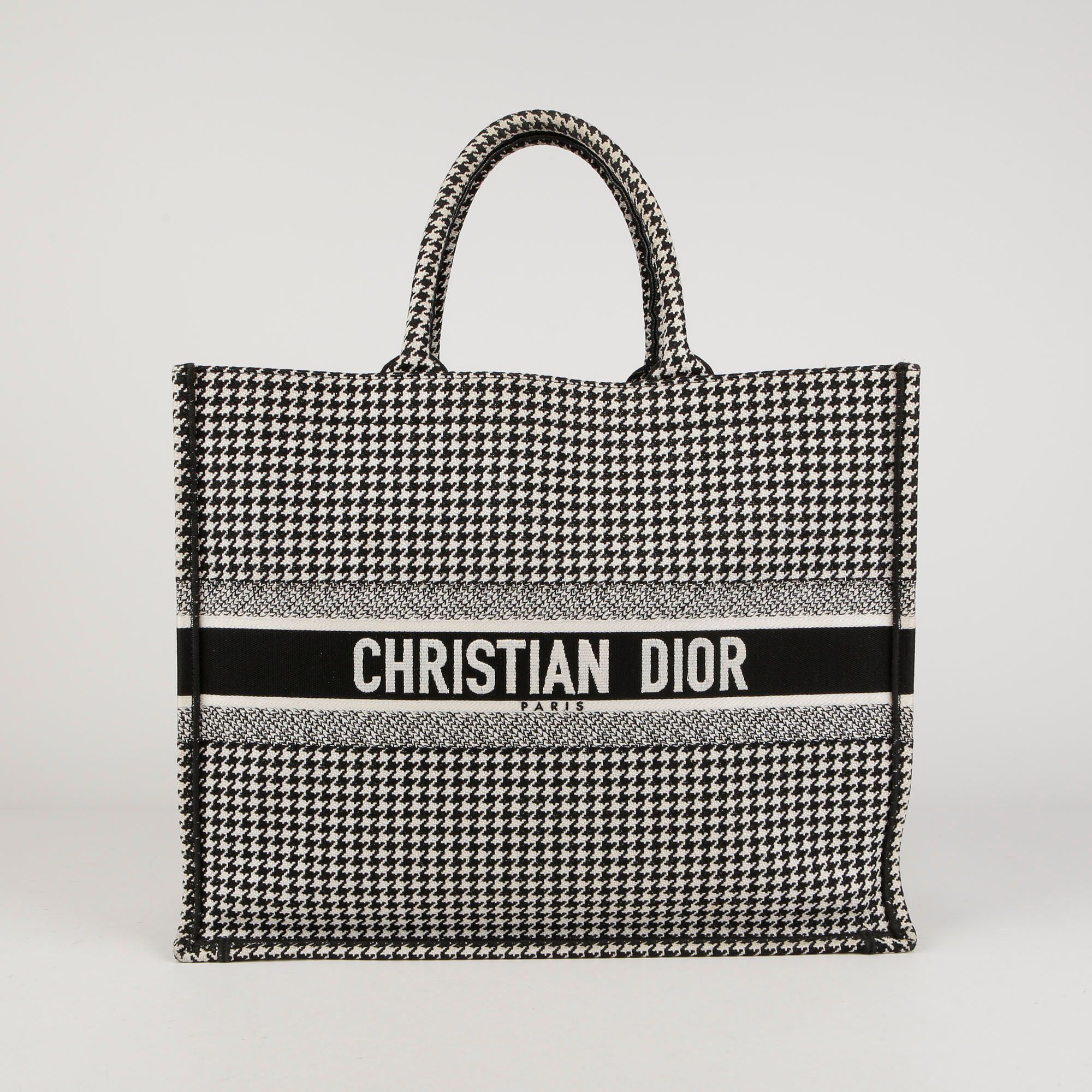 Dior Black White Houndstooth Bluetooth Embroidery Book Tote Bag M1286ZRPI
