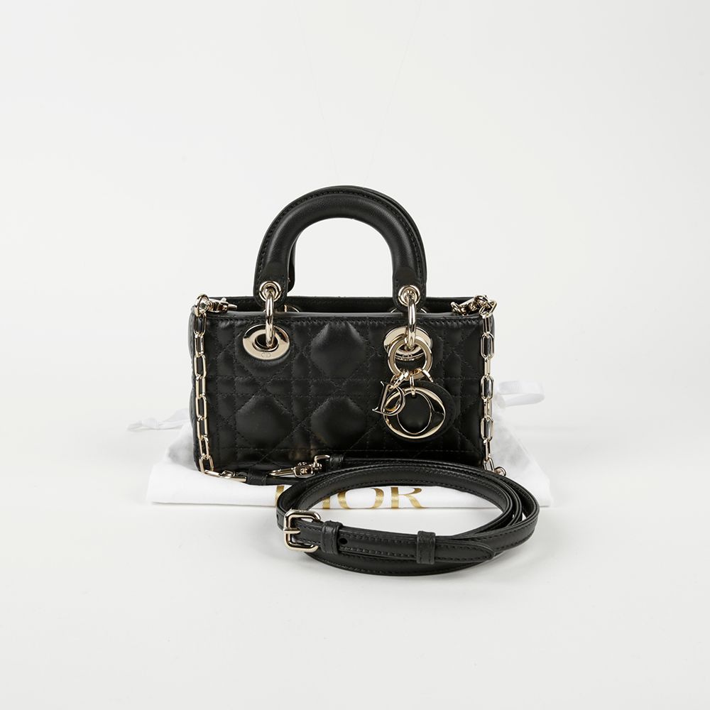 Dior Micro Black Lambskin Lady Joy Tote Shoulder Bag S0910ONGE