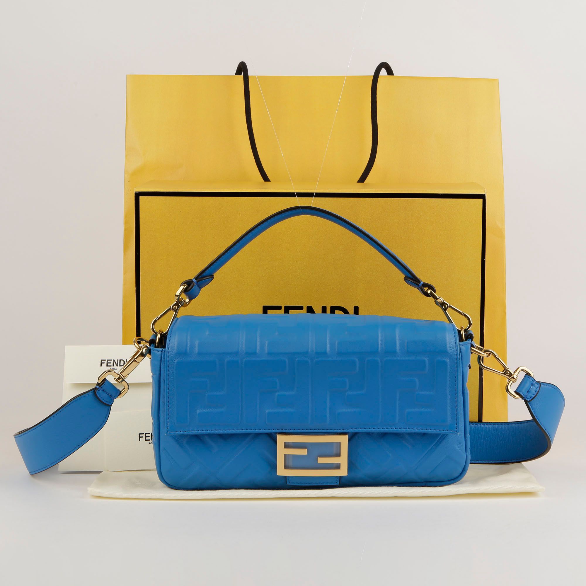 Fendi Blue Nappa Leather Baguette Shoulder & Crossbody Bag 8BR600