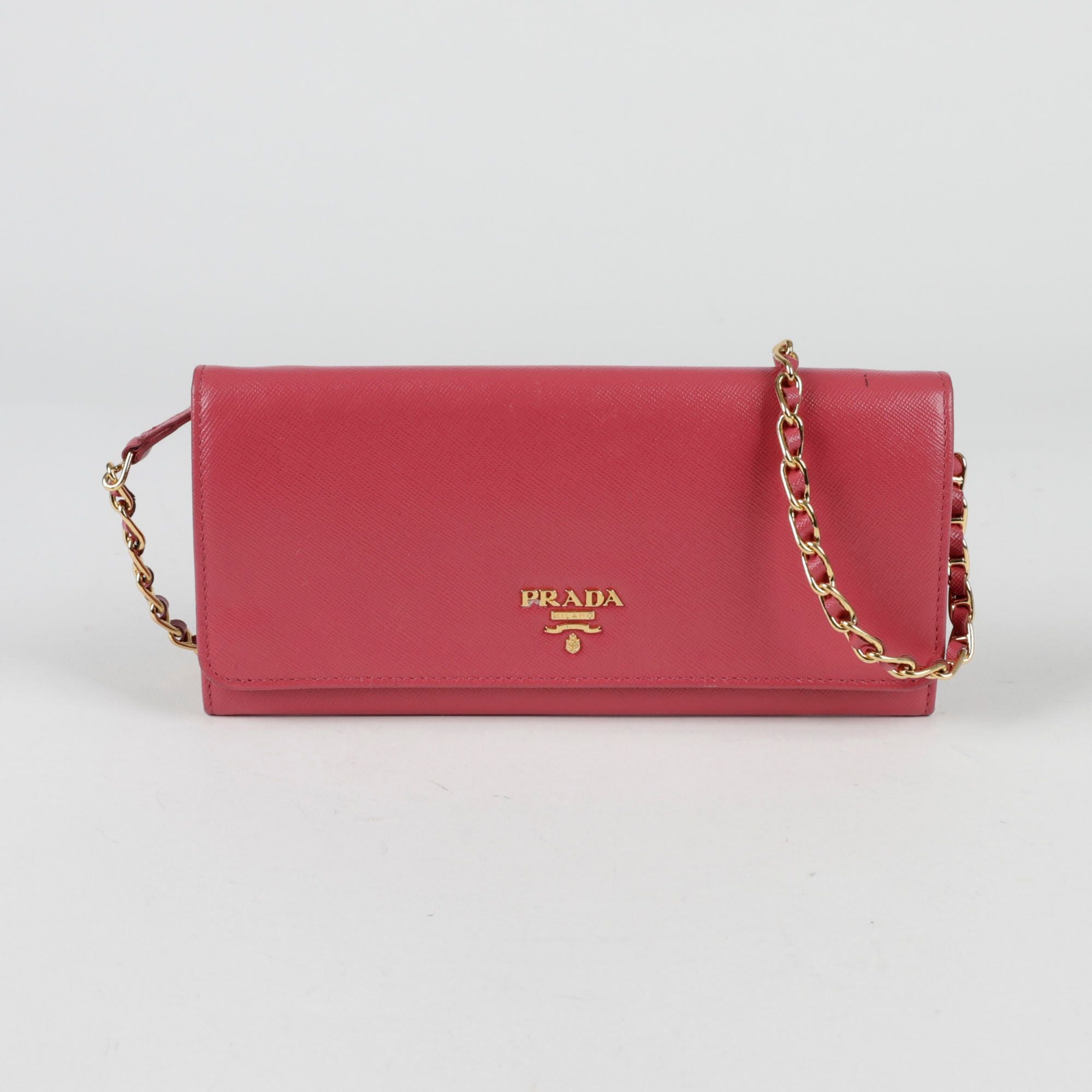 Prada Metal Logo Chain Wallet Crossbody 1MT290