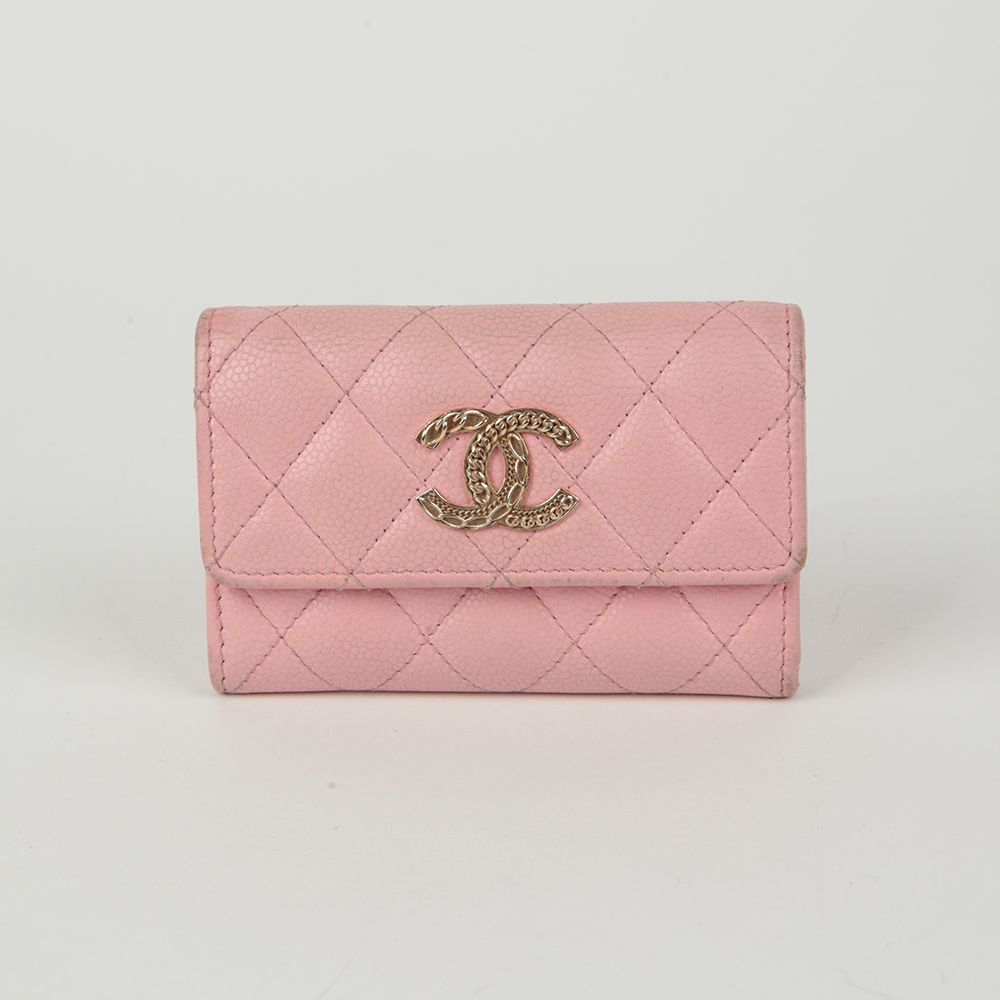 CHANEL Caviar Skin CC Logo Card Holder Wallet - AP3049