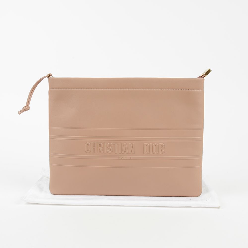 Dior Pink Calfskin Stripe Embossed Logo Clutch Bag S5543CGSB