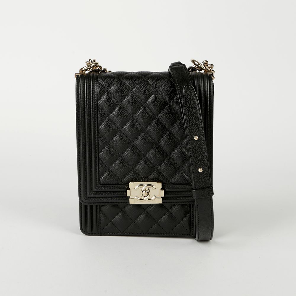 CHANEL Caviar Boy North South Flap Shoulder & Crossbody Bag AS0130