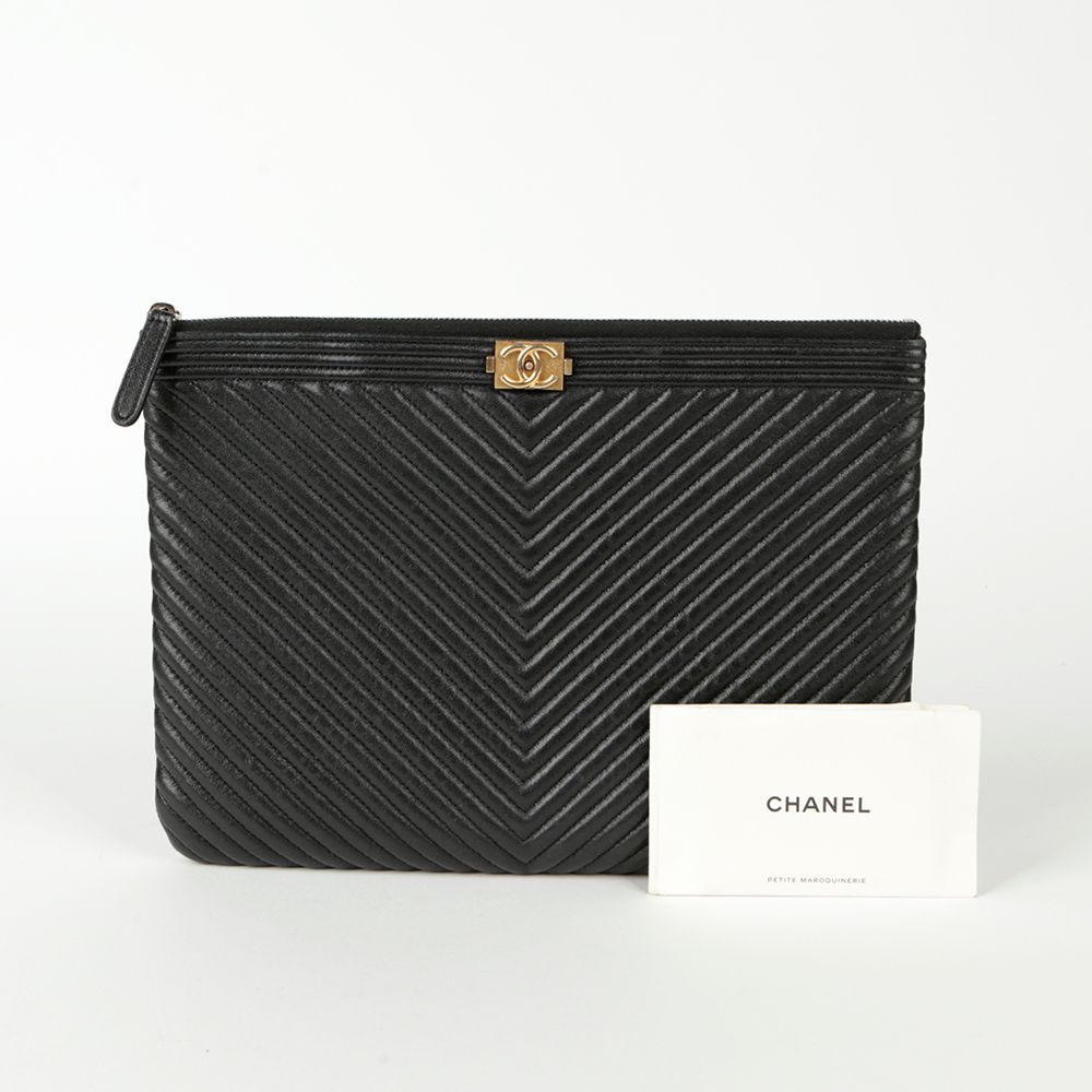 CHANEL Chevron Boy Newium Clutch A84406