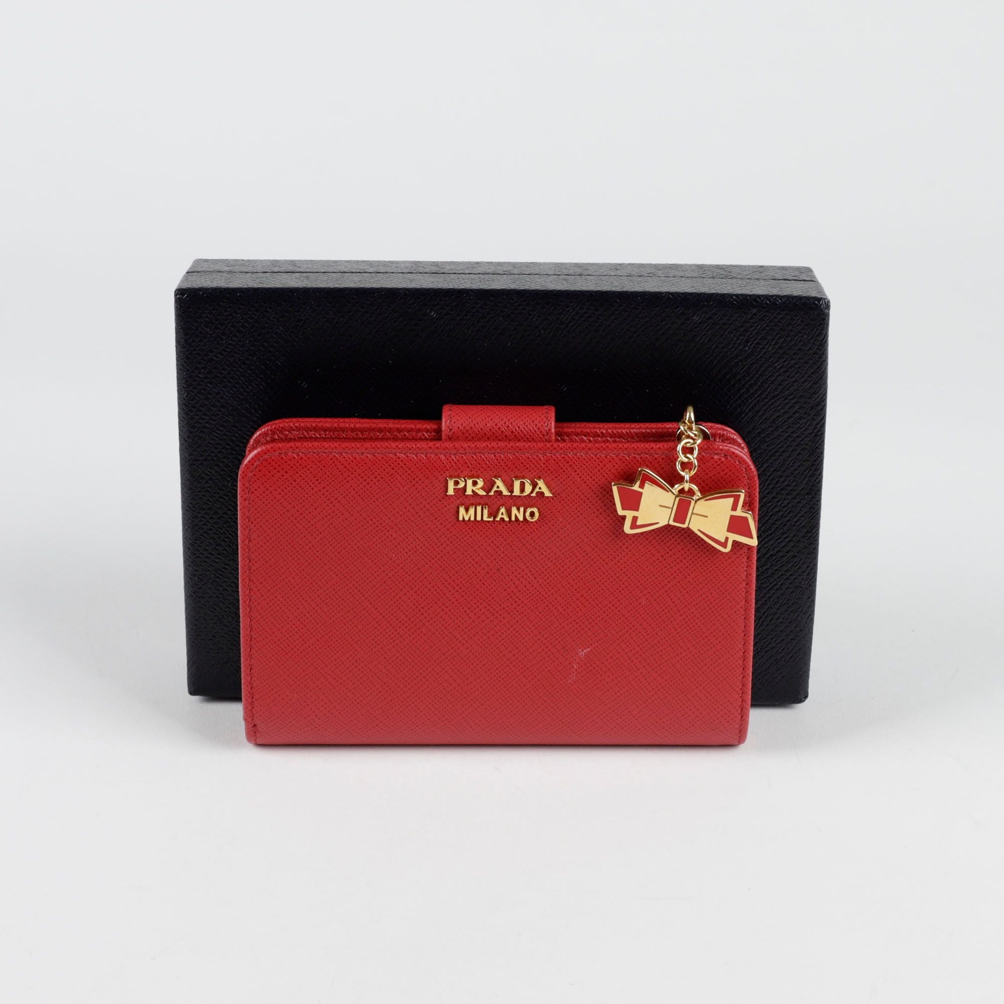 Prada Metal Logo Charm Embellished Wallet SKU 001