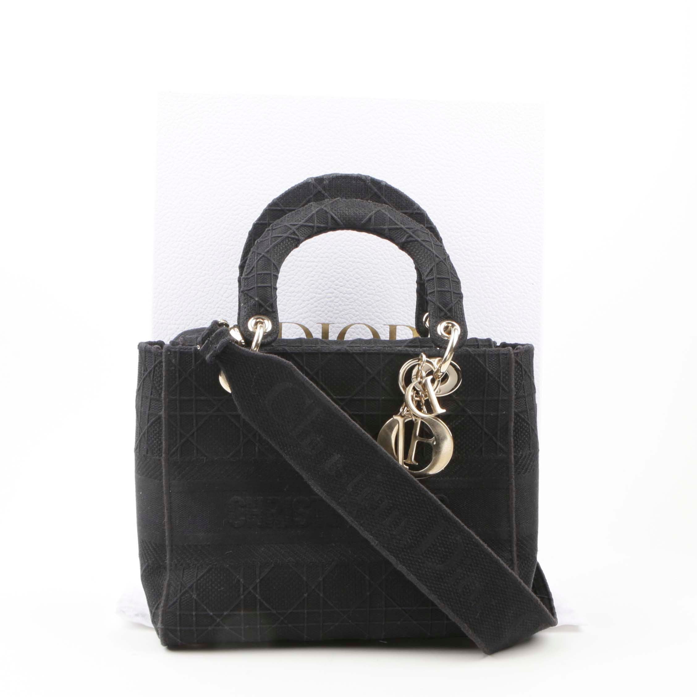 Dior Black Canage Embroidered Lady Light Tote Shoulder Bag M0565OREY