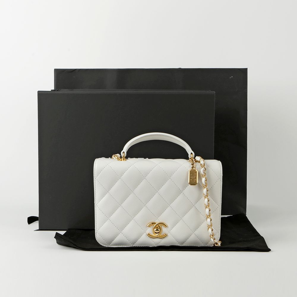 CHANEL Small Top Handle Tote Bag with Caviar Skin - SKU AS4286
