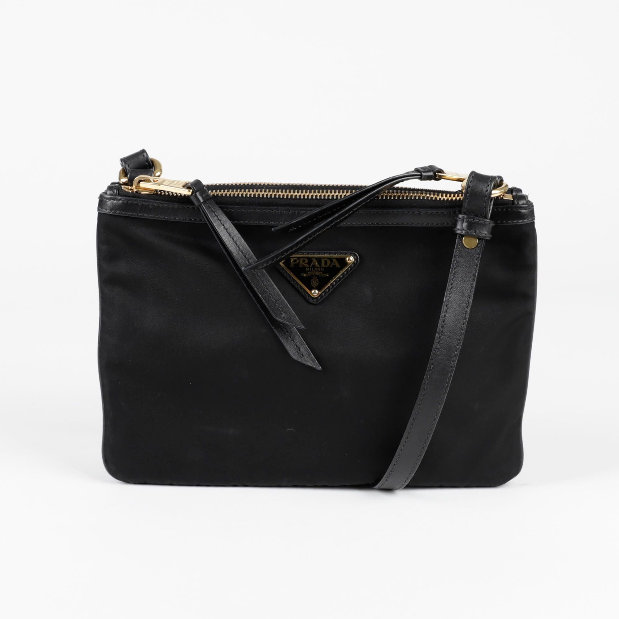 Prada Triangle Logo Double Pocket Crossbody Bag 1BH046