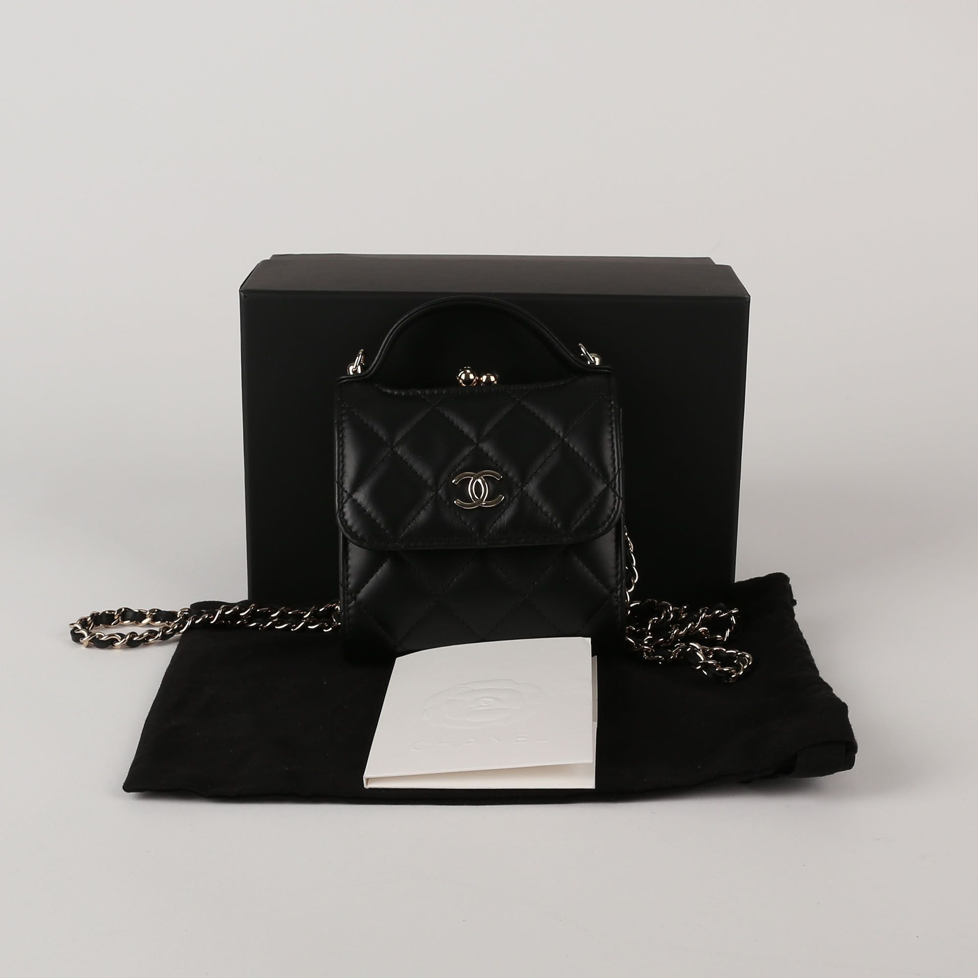 CHANEL Mini Black Lambskin Retro Handle Chain Shoulder & Crossbody Bag AP2837