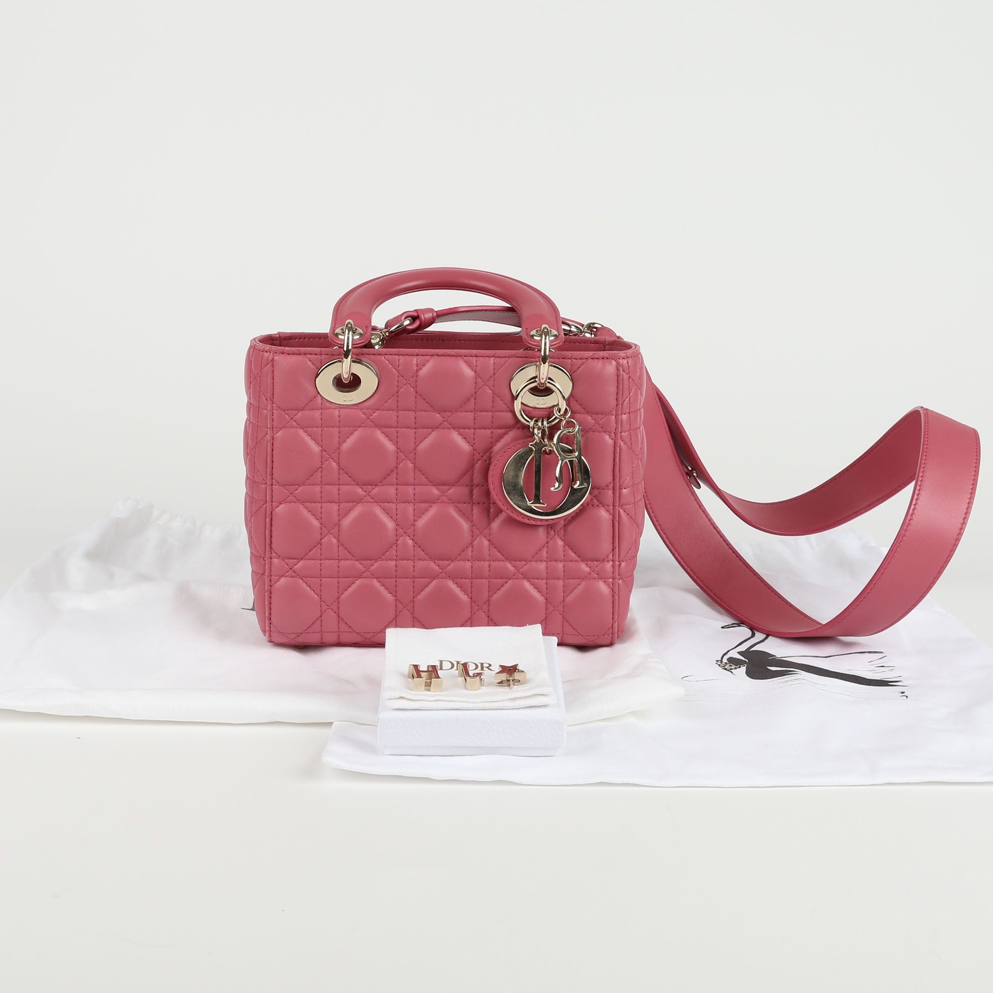 Dior Small Pink Beige Knit Lambskin Lady Tote Shoulder Bag M0538OCAL