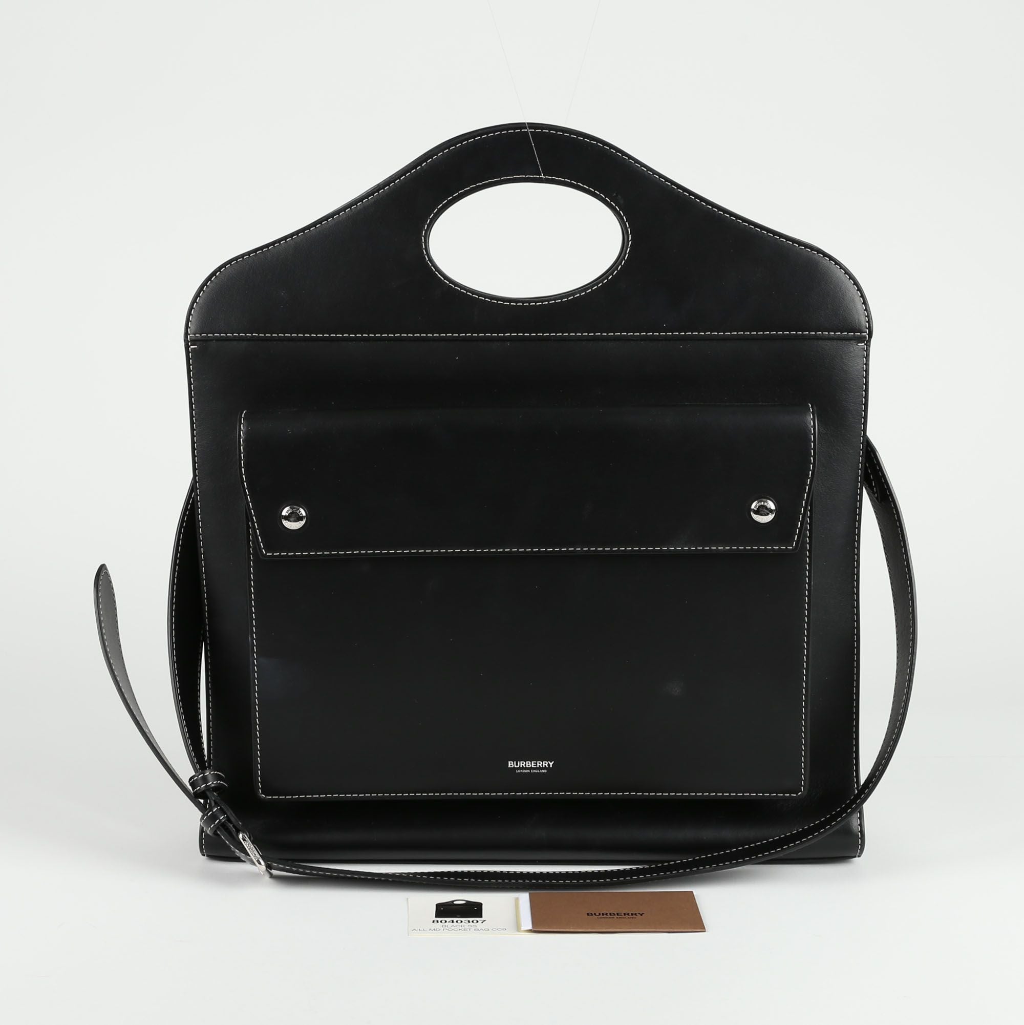 Burberry Top Stitch Pocket Medium Tote Shoulder Bag 8040307