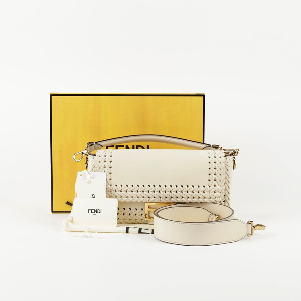 Fendi Ivory Leather Baguette Shoulder & Crossbody Bag 8BR600