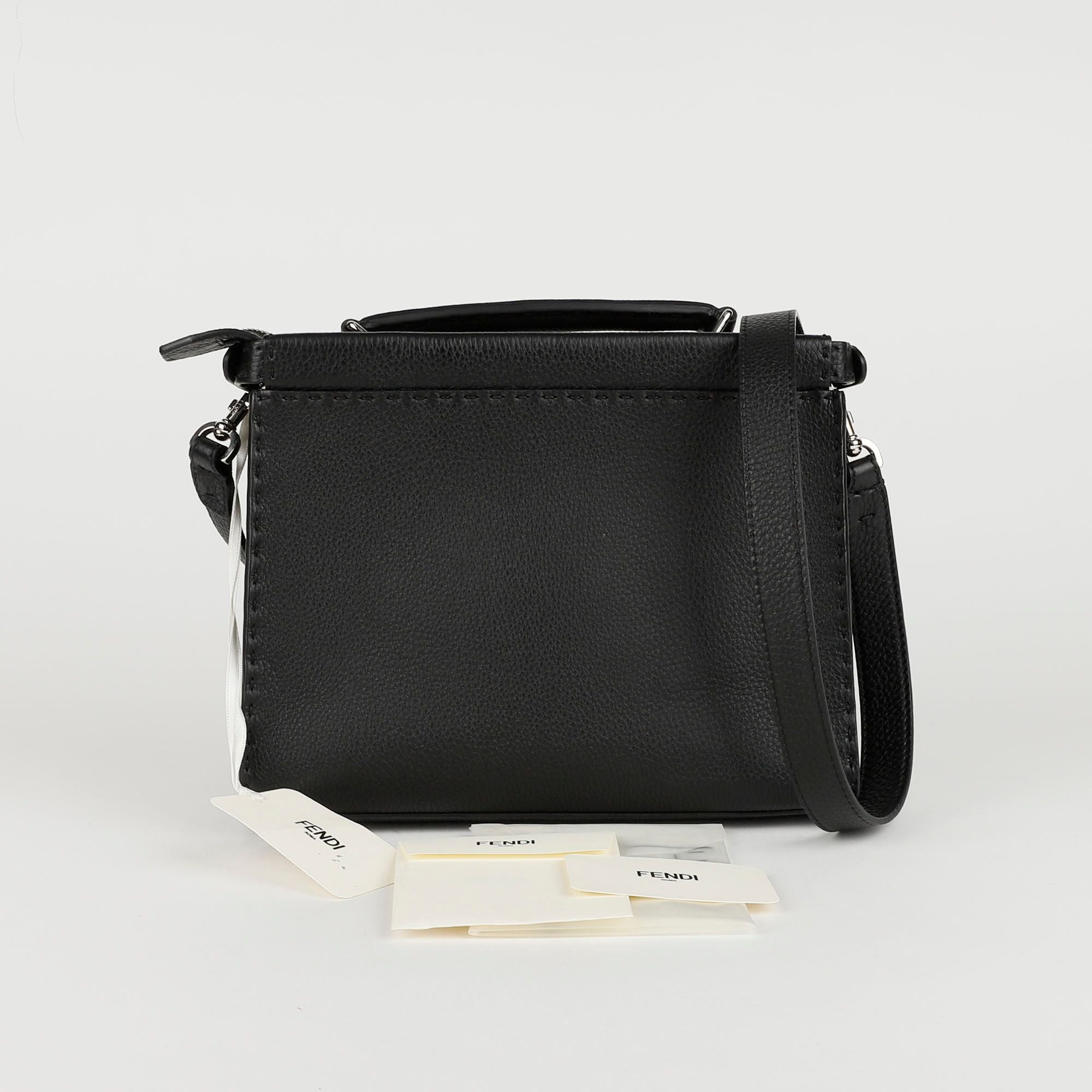 Fendi Mini Black Leather Iconic Fit Monster Cecilia Peekaboo Tote Shoulder Bag 7VA422