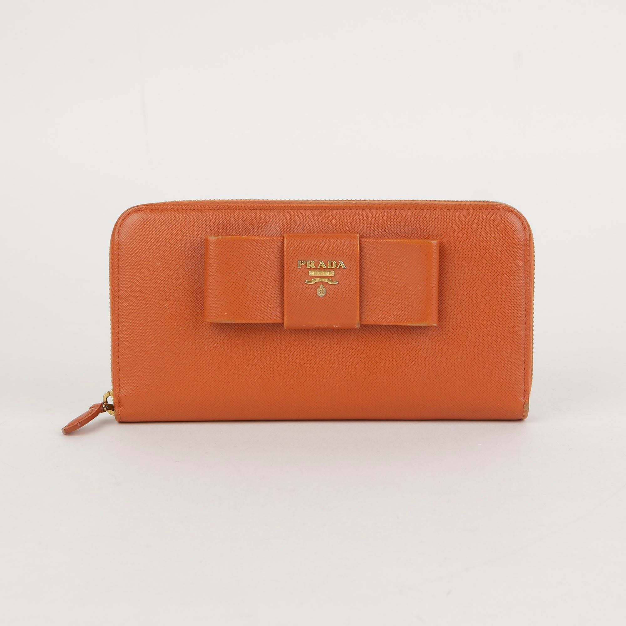 Prada Orange Saffiano Leather Ribbon Long Wallet IM0506