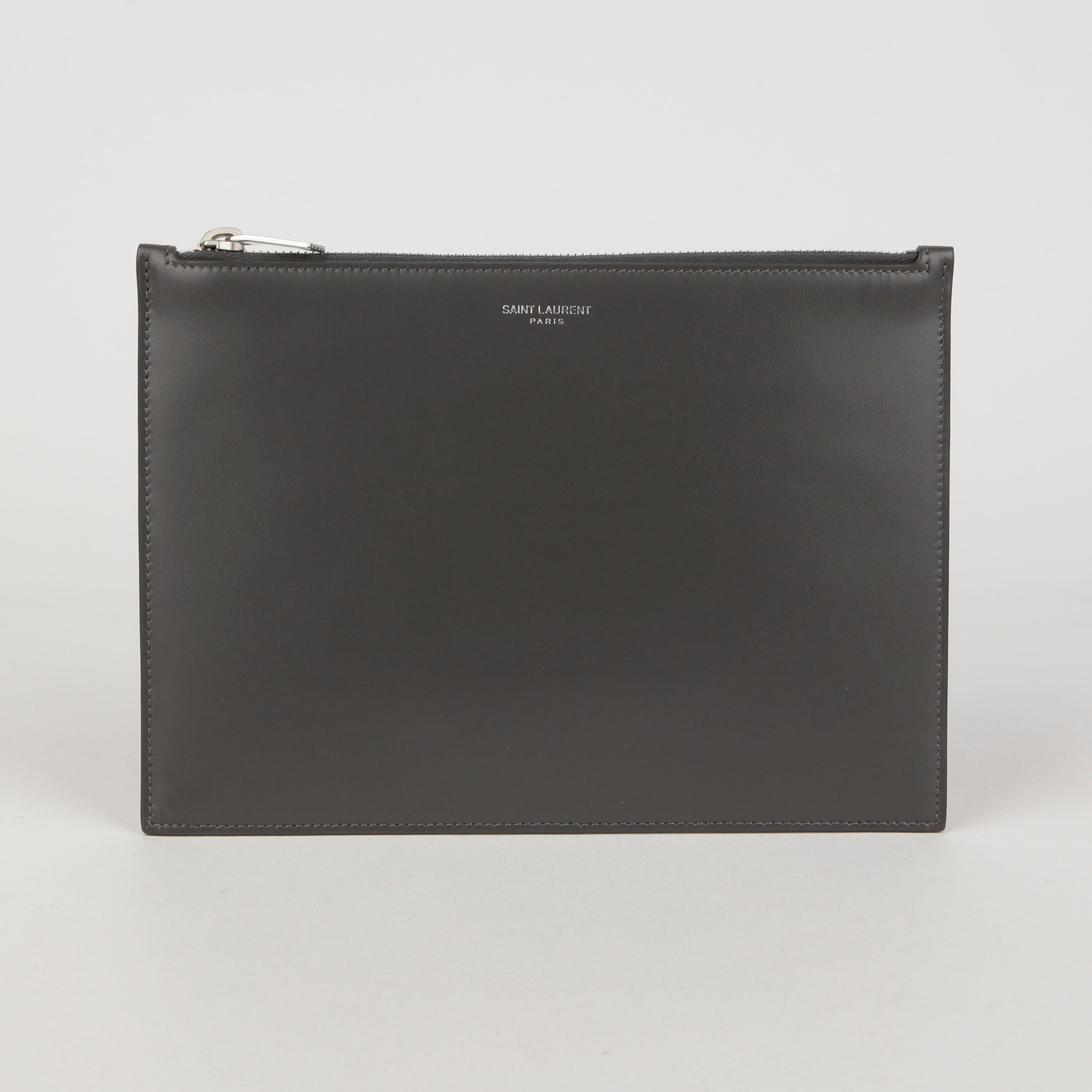 Saint Laurent Dark Gray Leather Document Clutch 635098