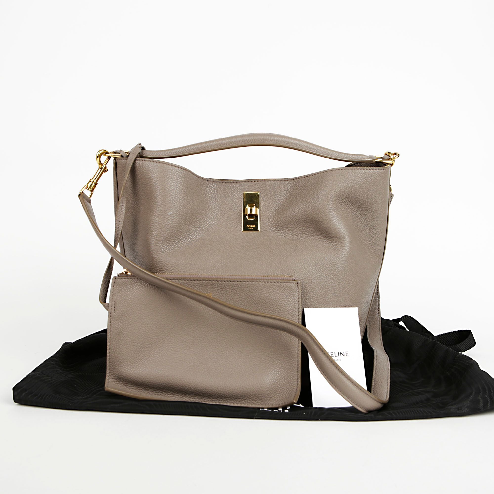 Celine Grey Pebble Leather 16 Bucket Tote Shoulder Bag 195573CR8