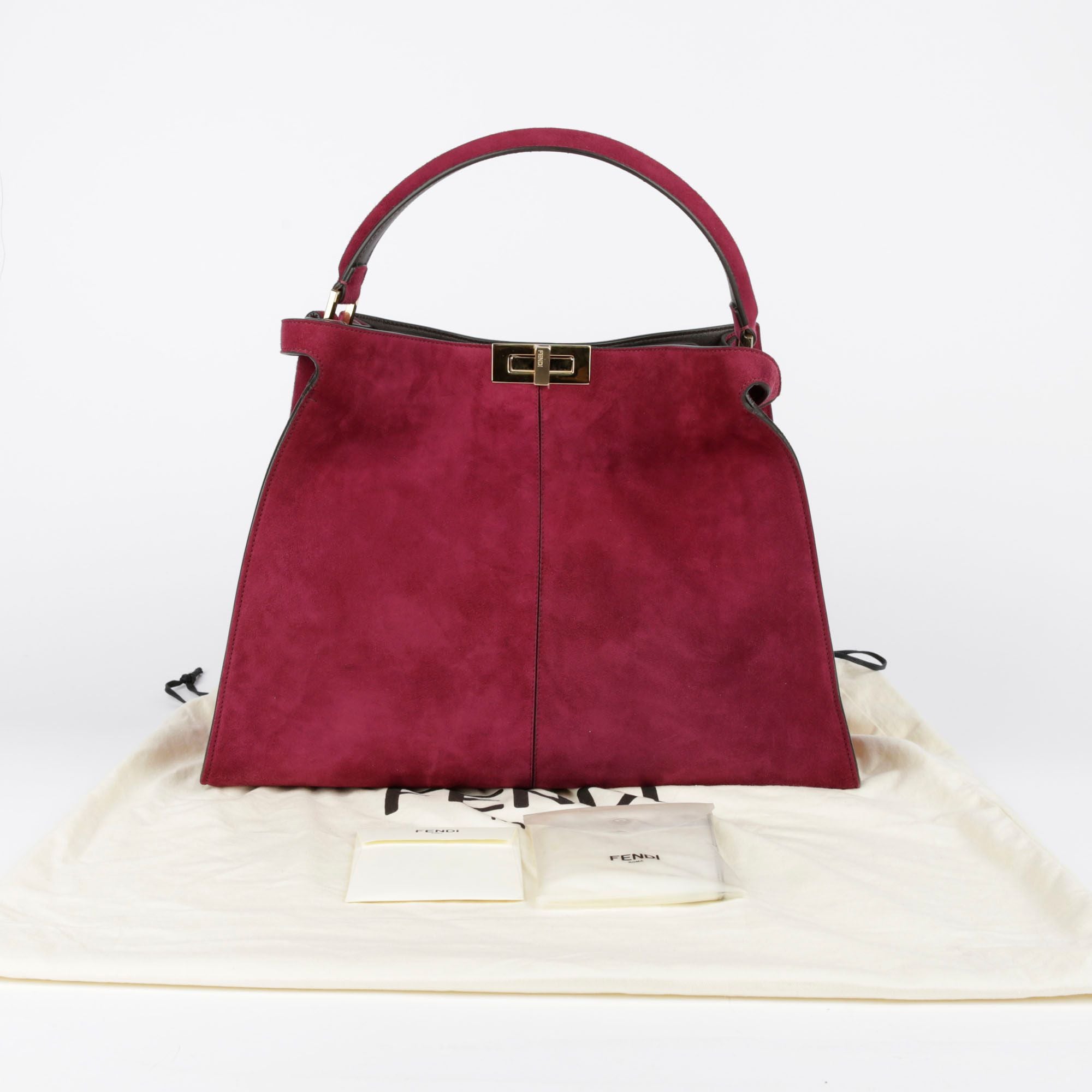 Fendi Burgundy Suede Peekaboo X-Light Shoulder Bag 8BN304