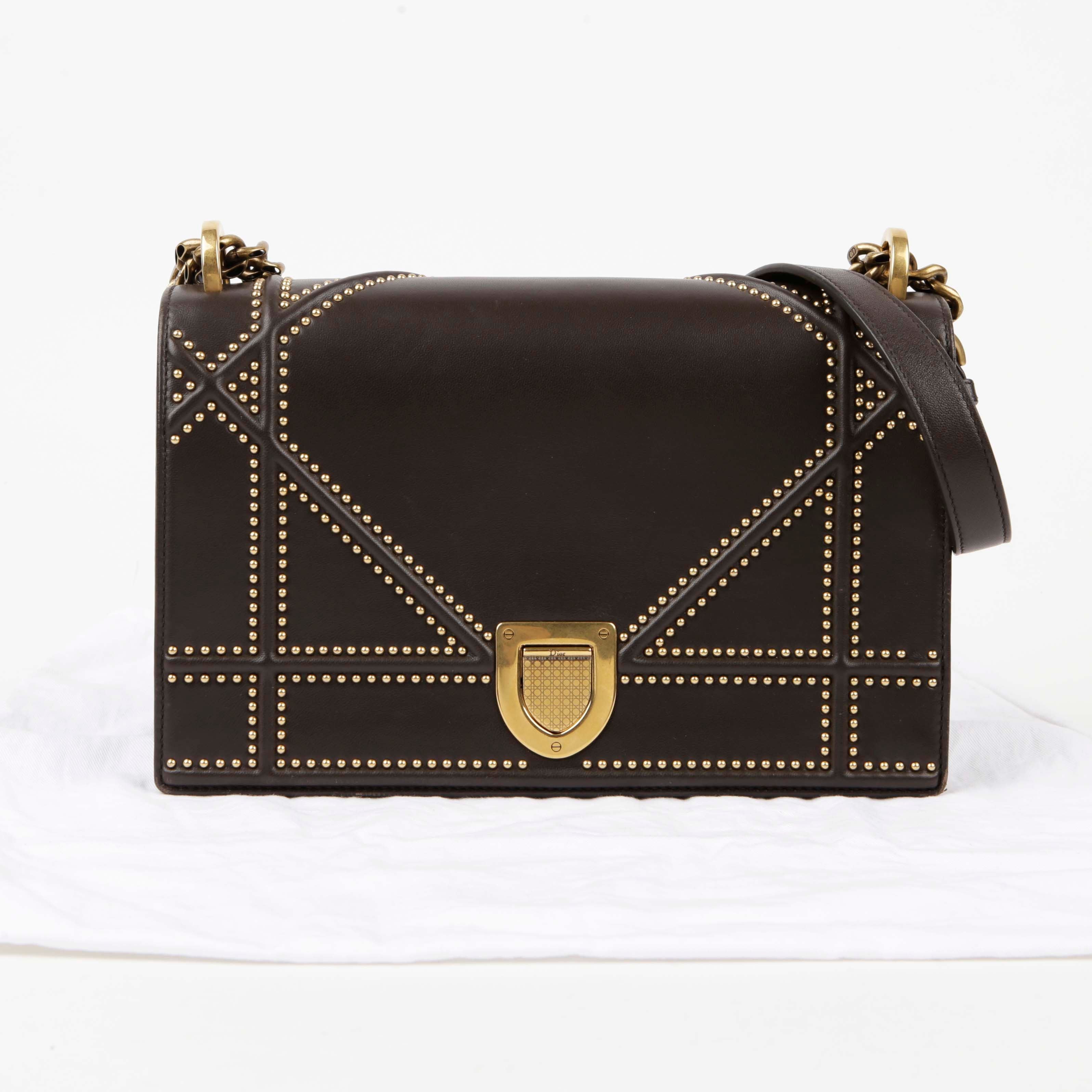 Dior Dark Brown Leather Llama Stud Shoulder Bag M0422CNOE