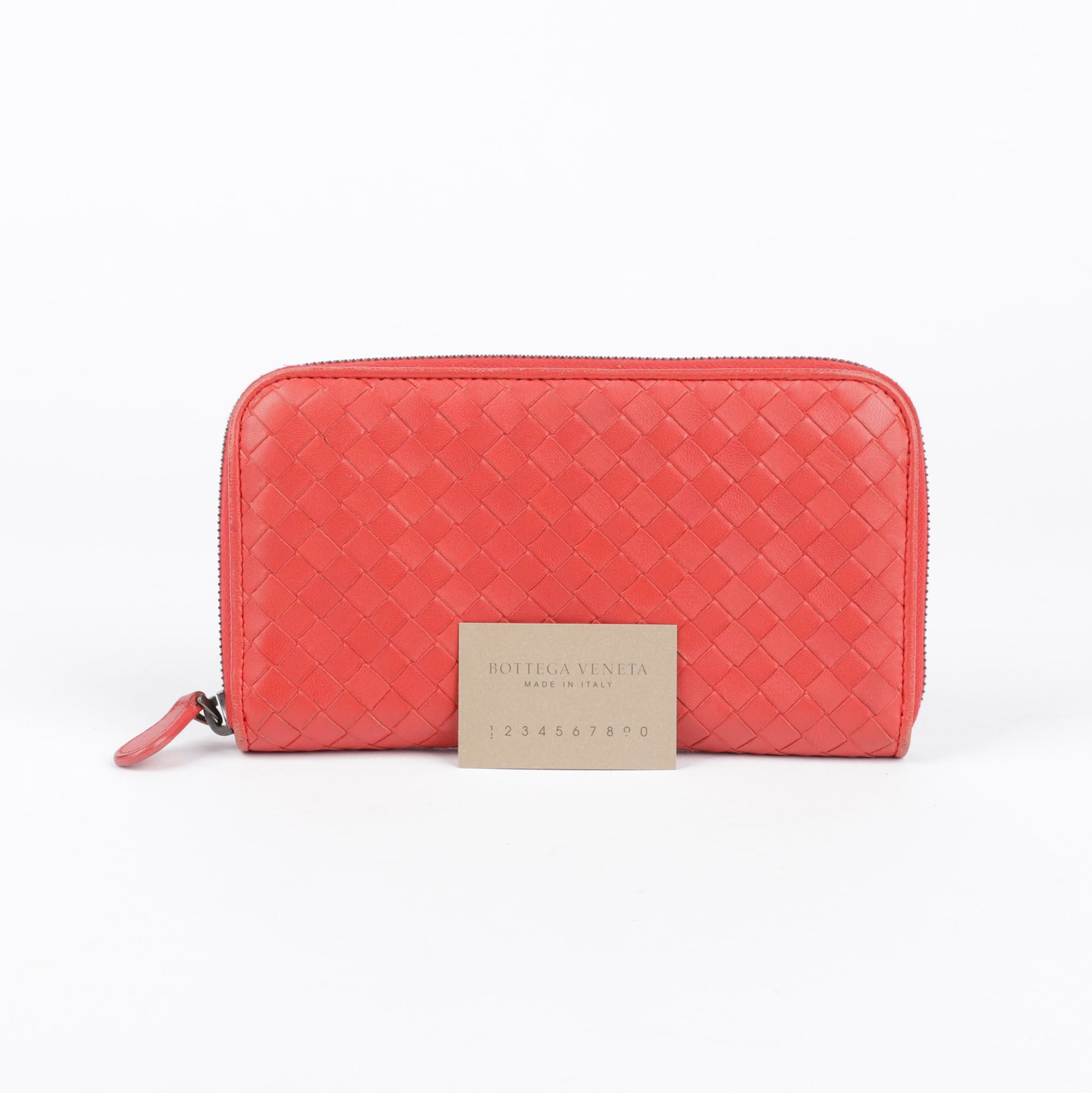 Bottega Veneta Red Intrecciato Zip Around Wallet 114076