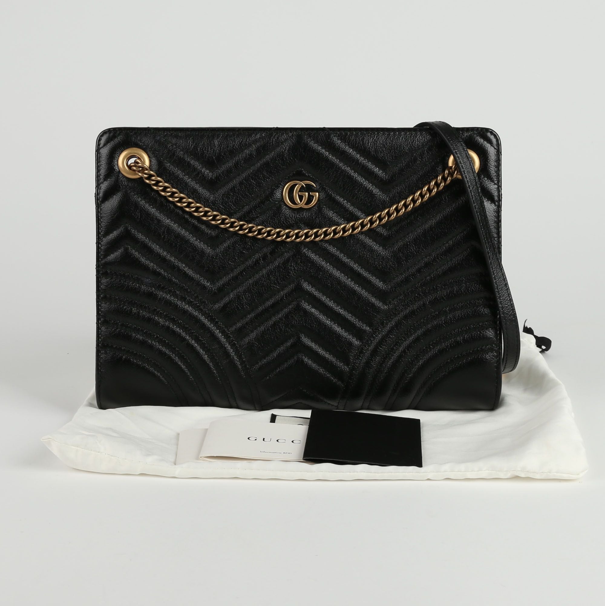 Gucci Black Matelass Leather GG Marmont Chain Shoulder Bag 524592
