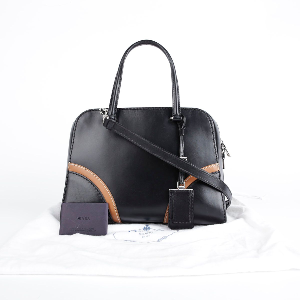 Prada Black Brown Two-Tone Vitello Tote Shoulder Bag BL0920