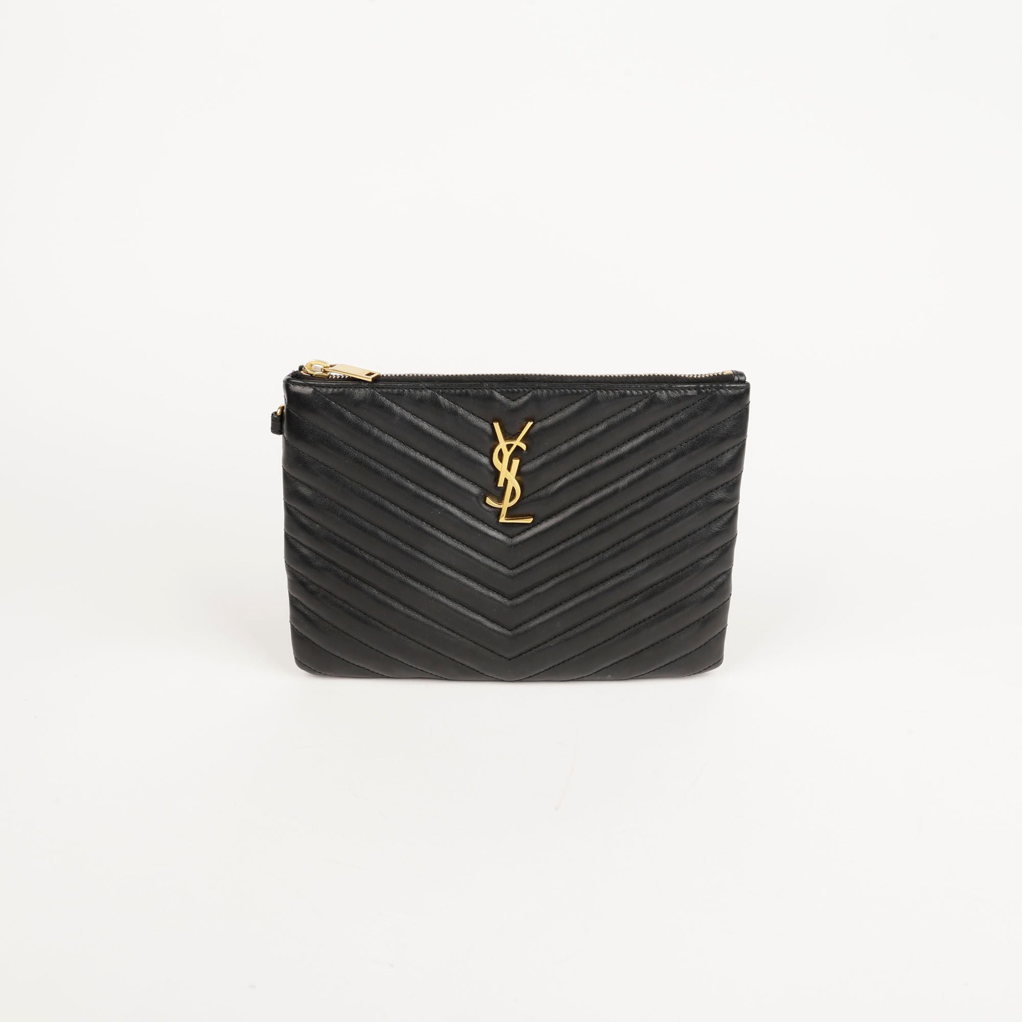 Saint Laurent Black Matelass Leather Monogram Pouch 379039