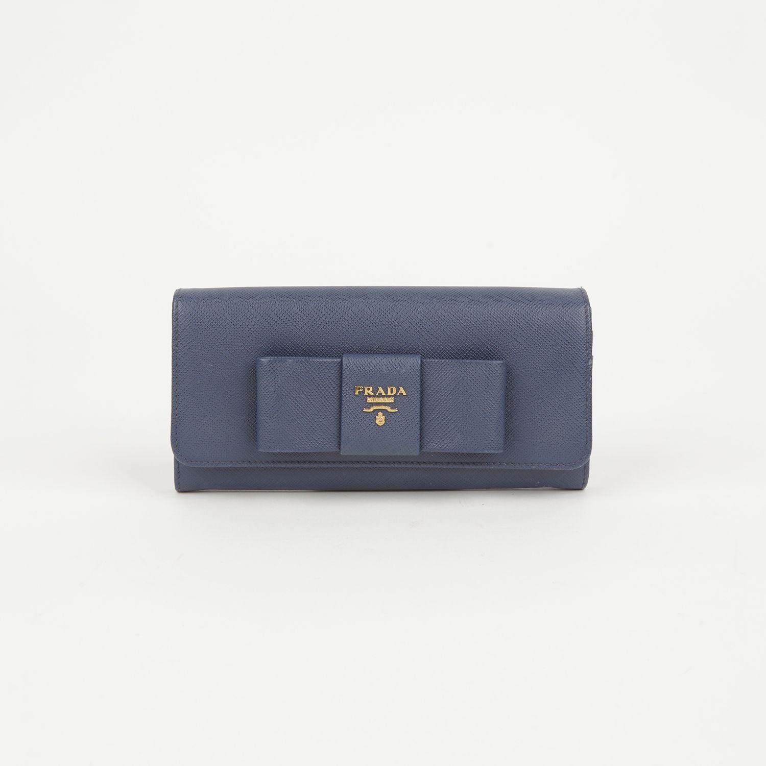 Prada Blue Sapphire Leather Ribbon Detail Long Wallet 1M1132