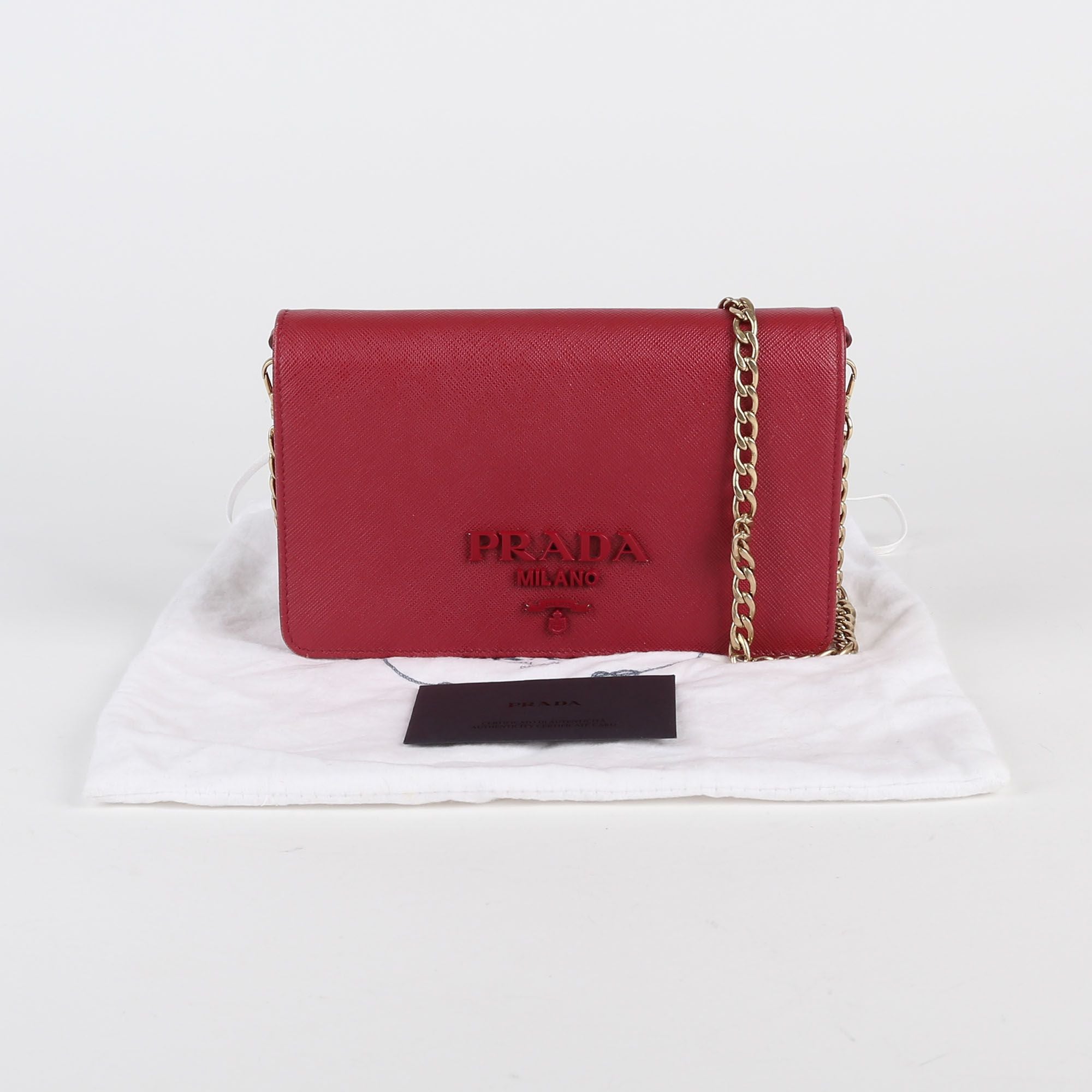 Prada Mini Red Saffiano Leather Monochrome WOC Shoulder Crossbody Bag 1BP012
