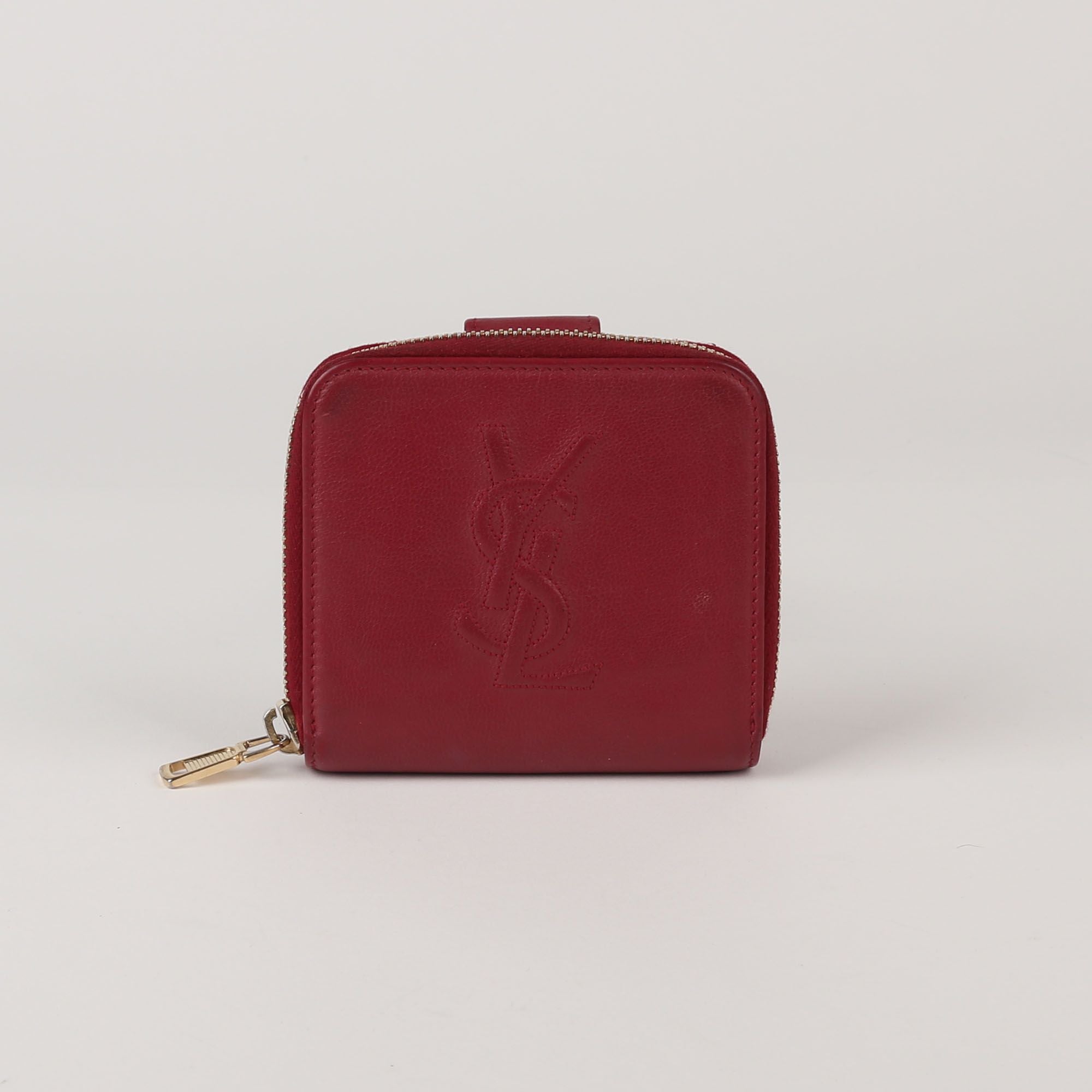Saint Laurent Red Leather Stitch Logo Zip-around Wallet 352906