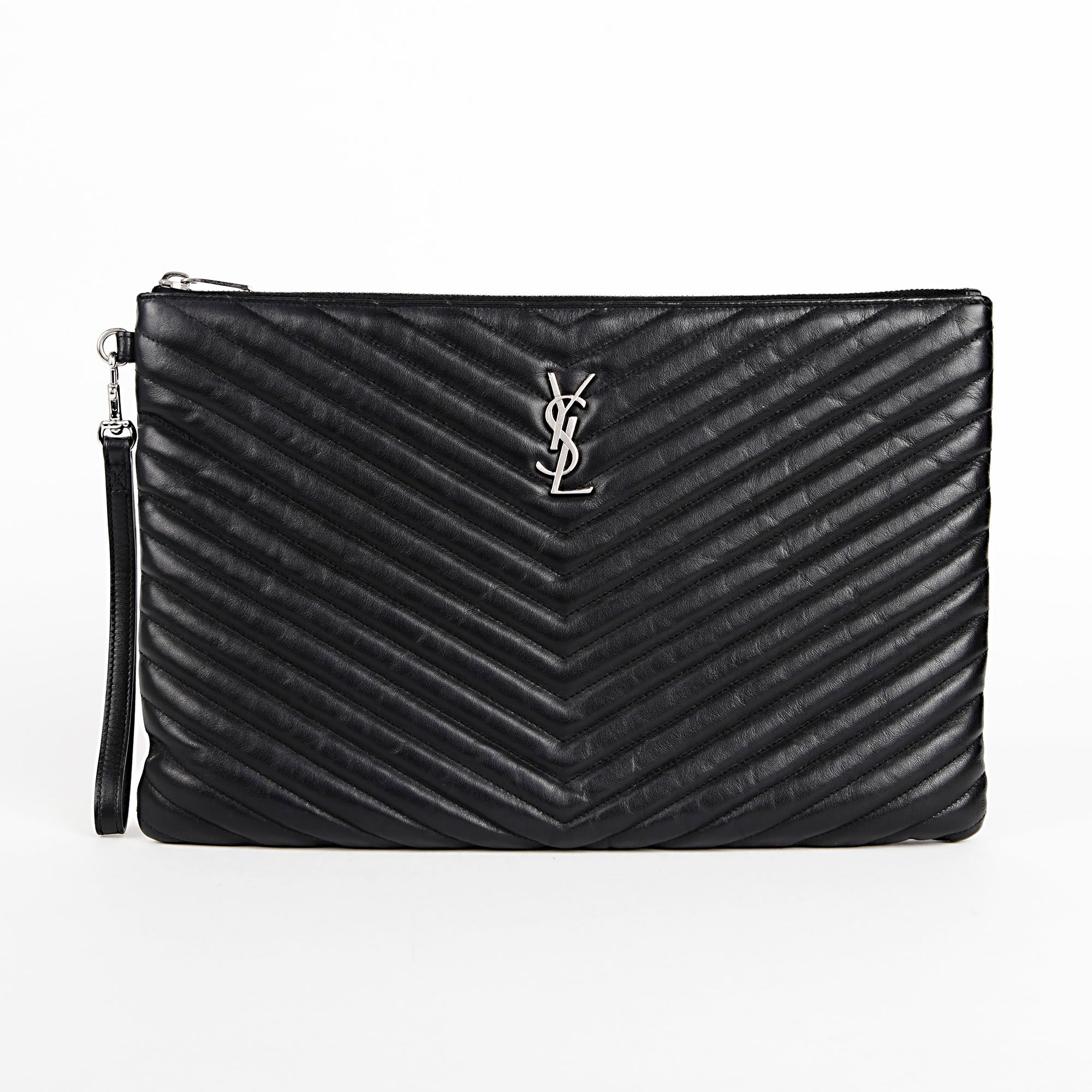 Saint Laurent Black Matelass Leather Monogram Document Holder Clutch 440222