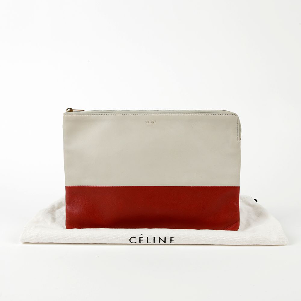 Celine Light Gray Red Leather Two-Tone Clutch 104233AFF