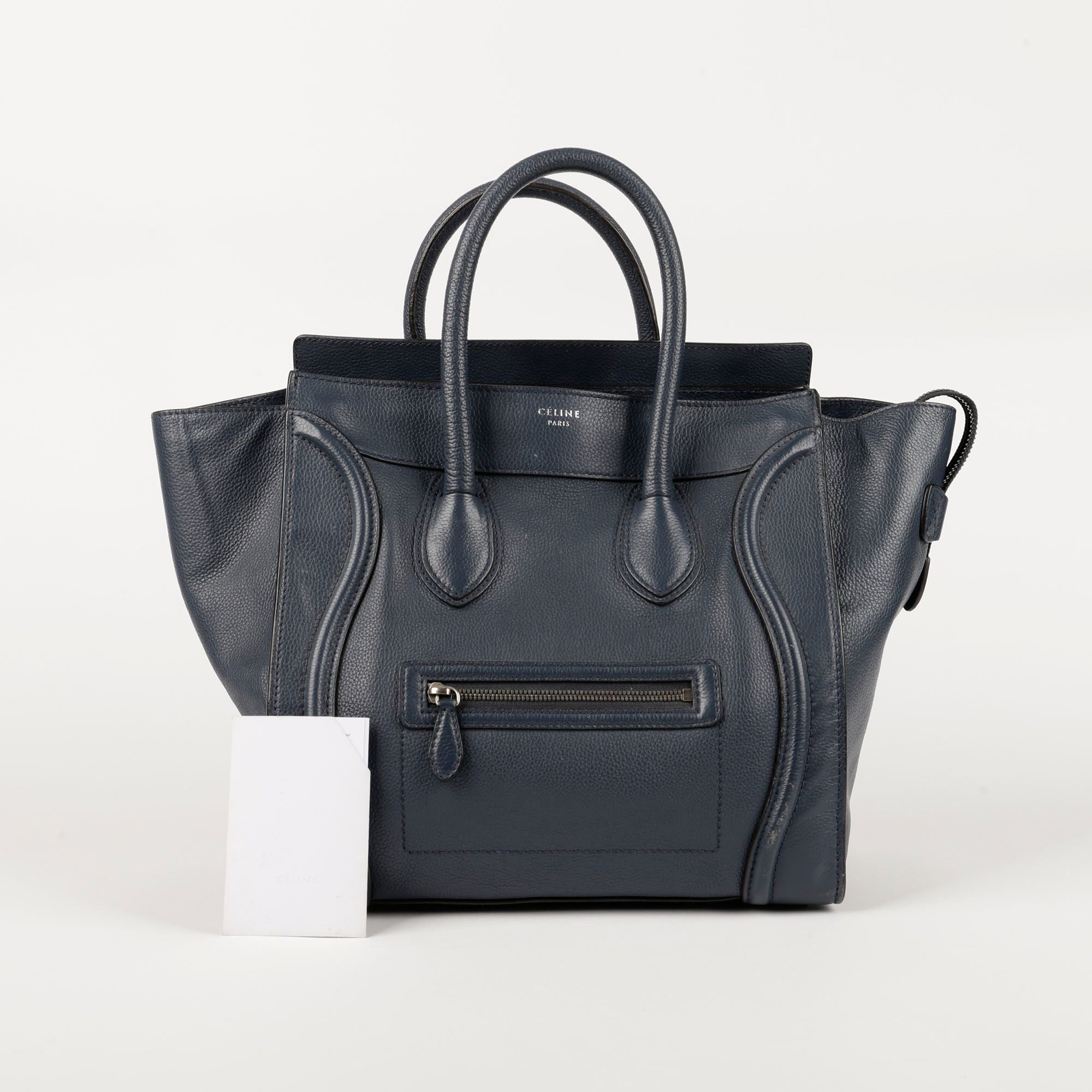 Celine Mini Dark Blue Leather Luggage Tote Bag 165213