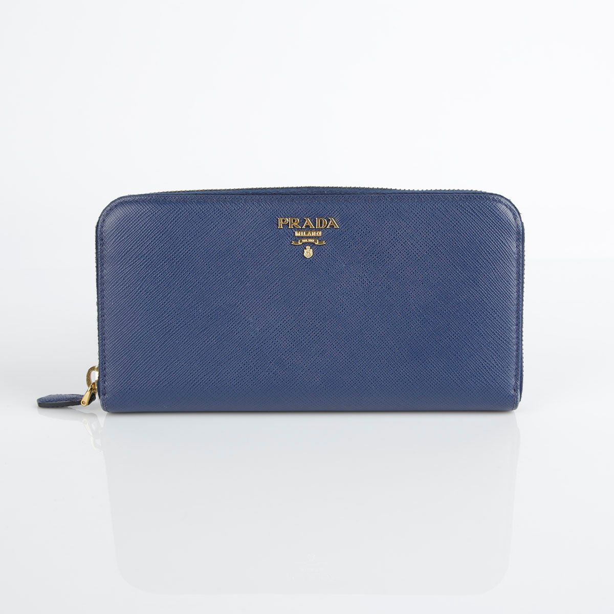 Prada Blue Saffiano Leather Metal Logo Long Wallet 1ML506