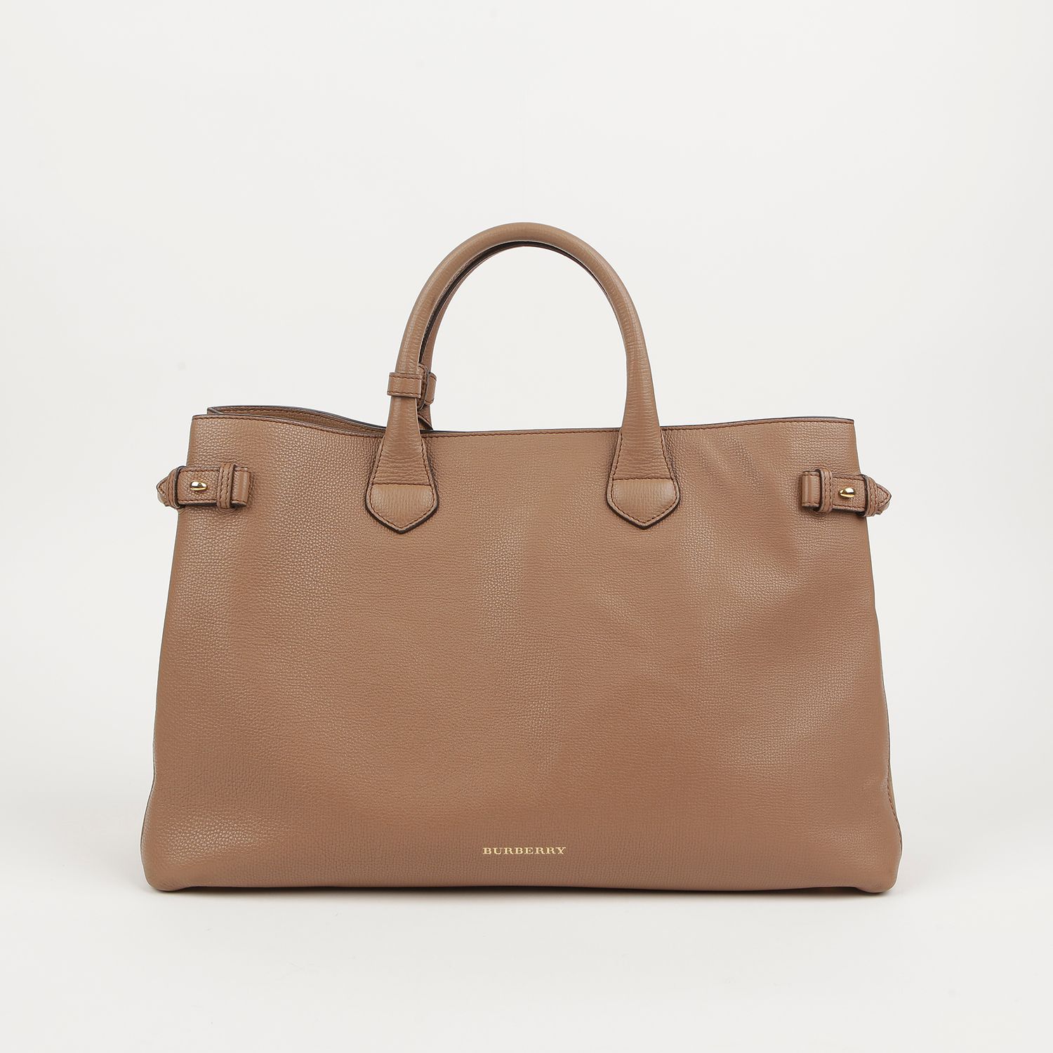 Burberry Brown Leather Side Banner Check Tote Bag 3962737
