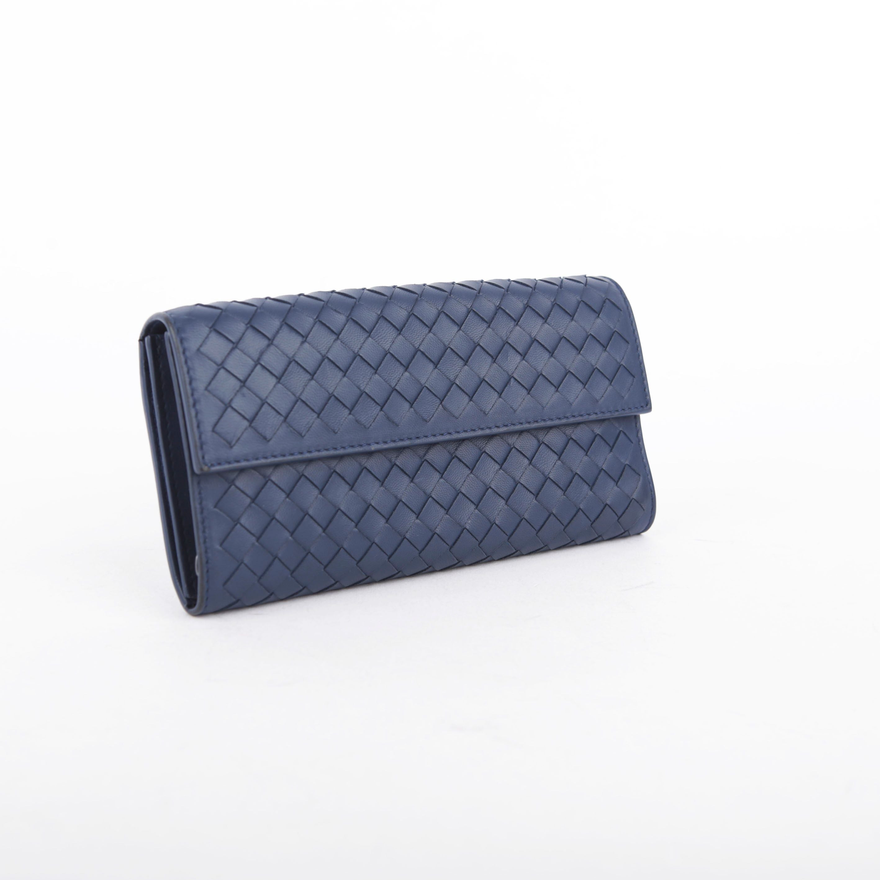 Bottega Veneta Navy Intricate Leather Wallet 150509