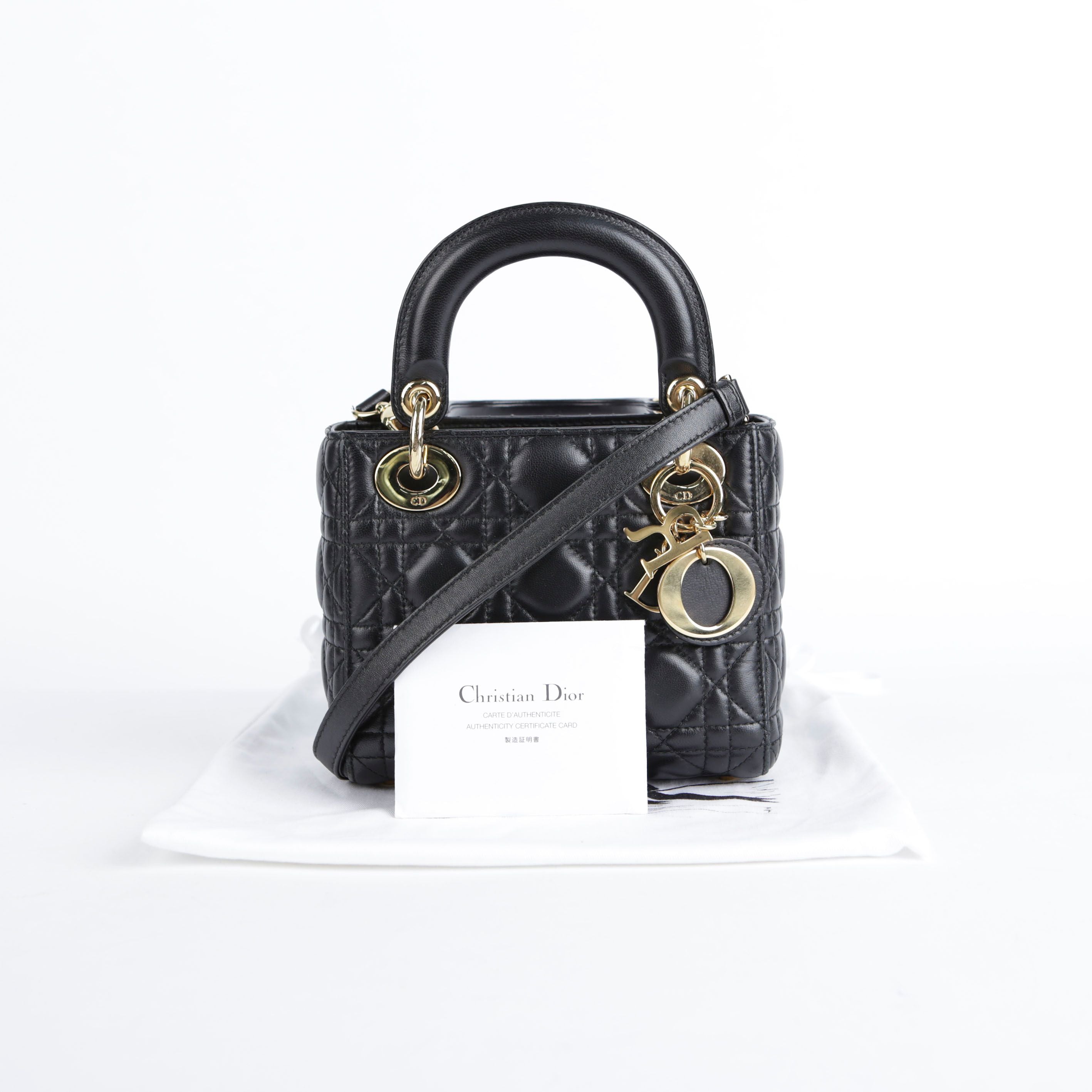 Dior Mini Black Lambskin Leather Lady Tote Shoulder Bag CAL44500
