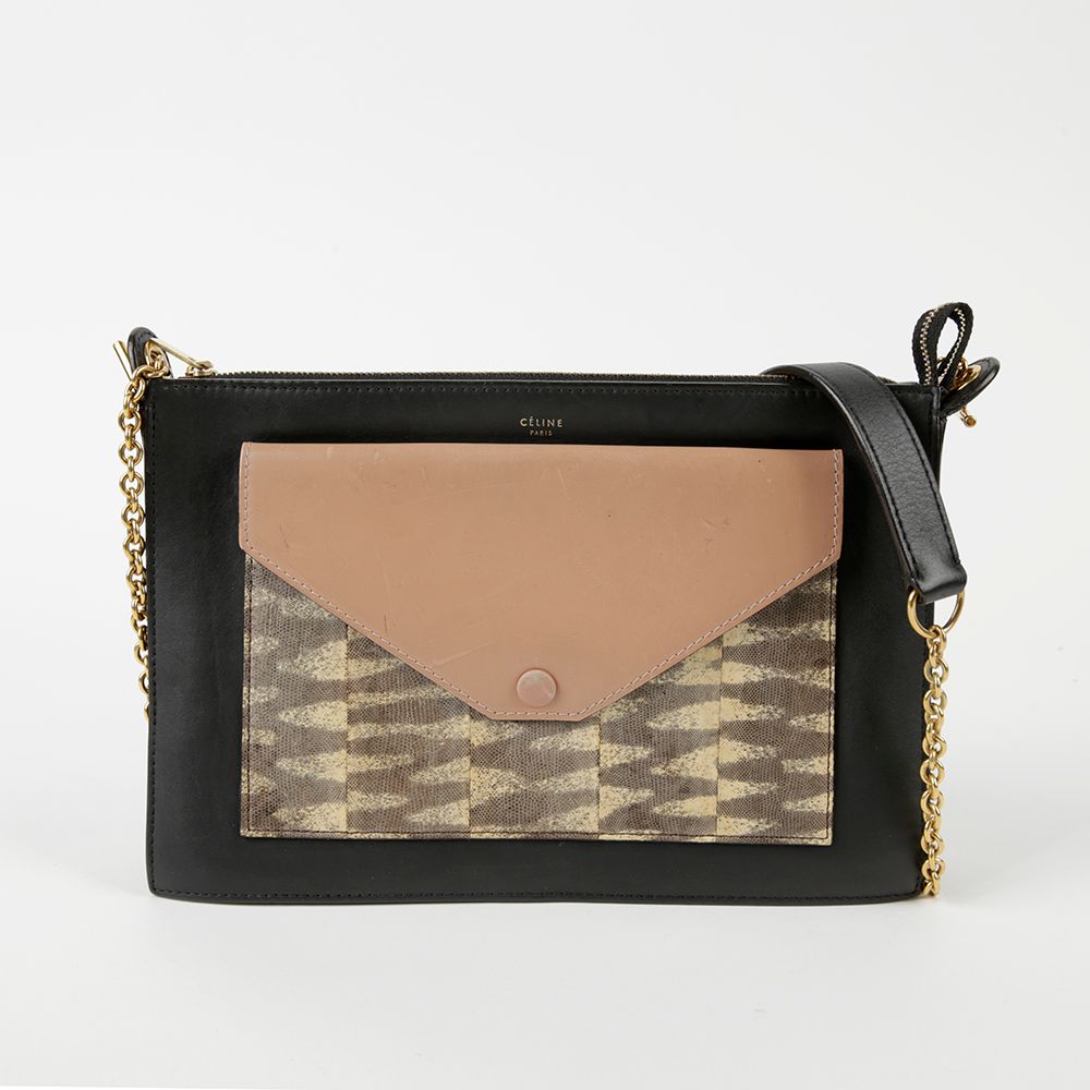 Celine Multi-Color Leather Pocket Clutch with Crossbody Strap 175084YAA