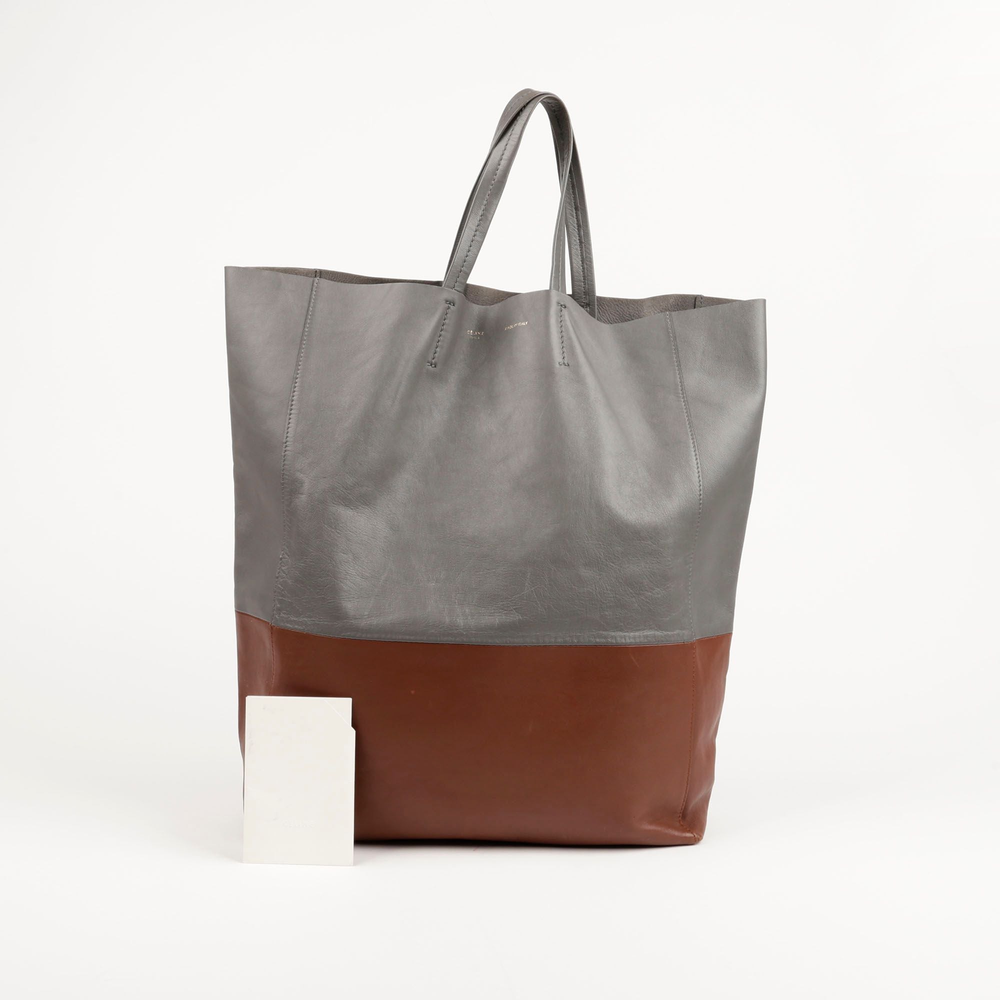 Celine Gray Brown Two-Tone Leather Vertical Canvas Tote Bag SK1234