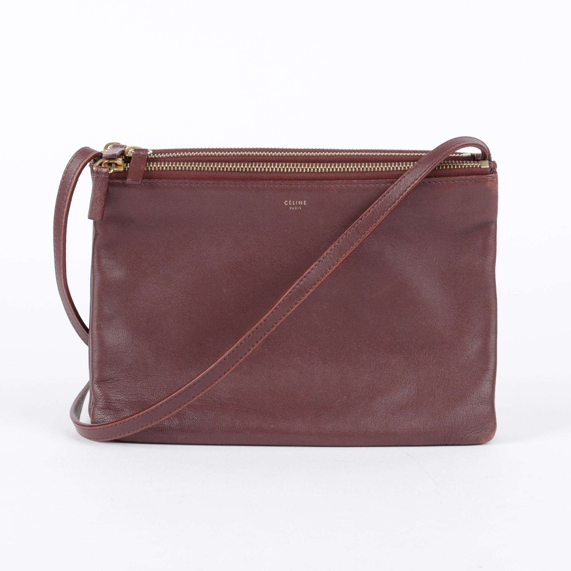 Celine Medium Burgundy Leather Trio Crossbody Bag 165113