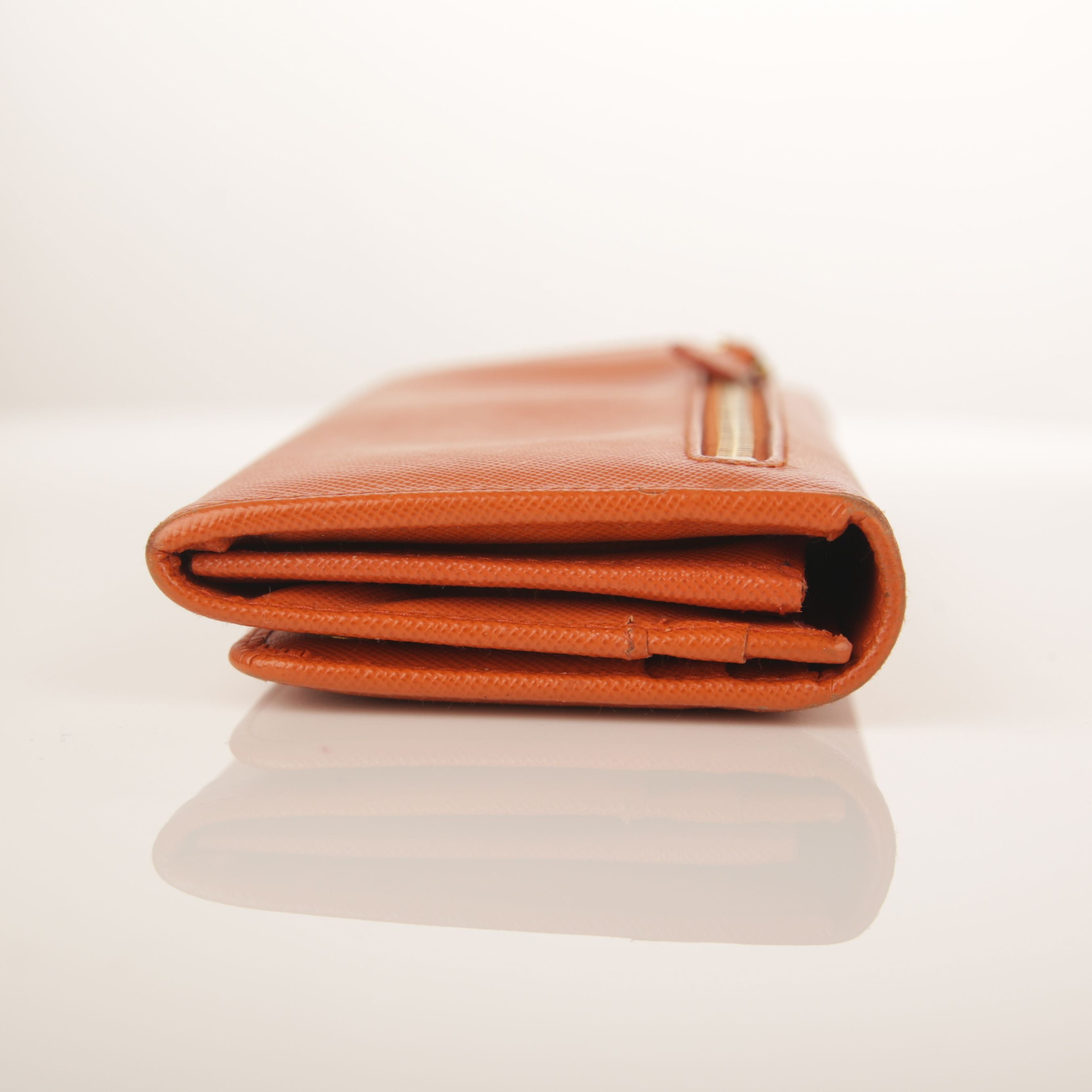 Prada Orange Saffiano Leather Wallet with Gold Logo 1M1132