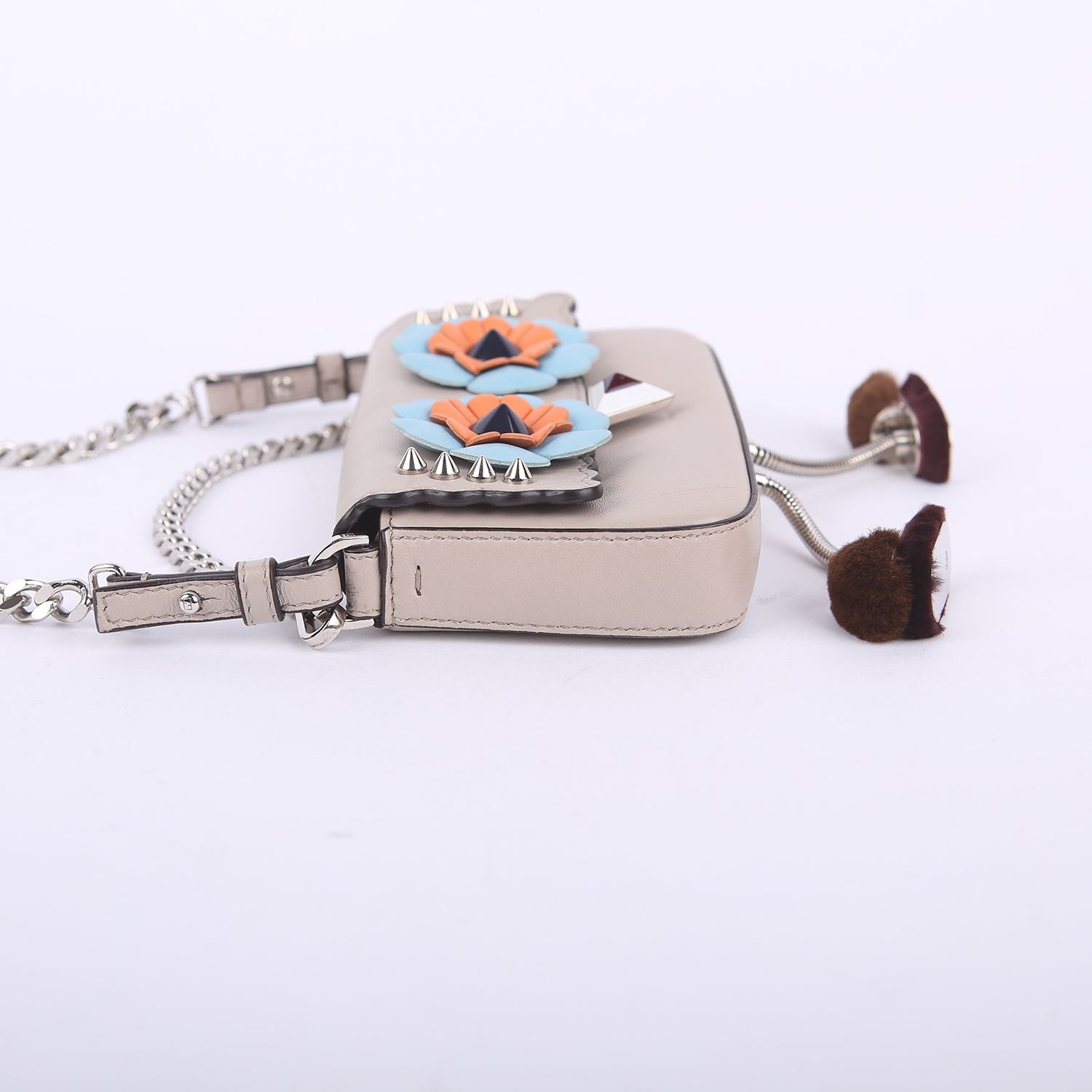 Fendi Gray Leather Micro Baguette Crossbody - 8M0354