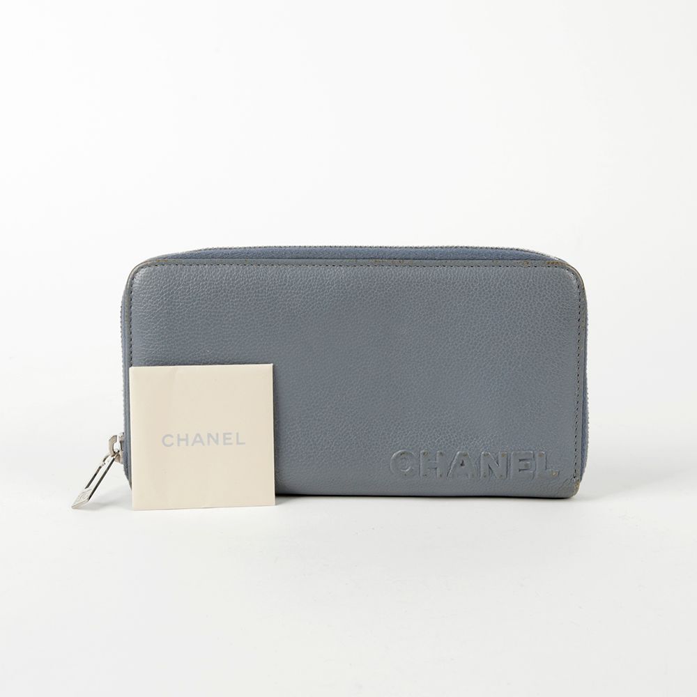 CHANEL Blue Leather Zip-around Wallet - SKU: One Size
