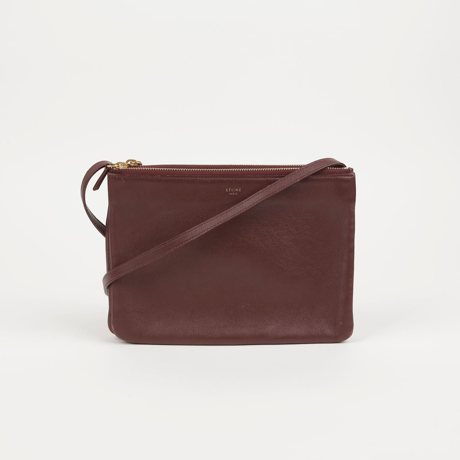 Celine Large Burgundy Leather Trio Clutch Crossbody Bag 187613