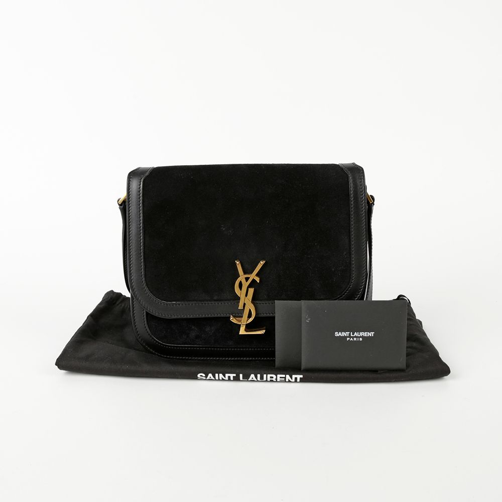 Saint Laurent Black Suede Leather Trim Solferino Shoulder & Crossbody Bag 635025