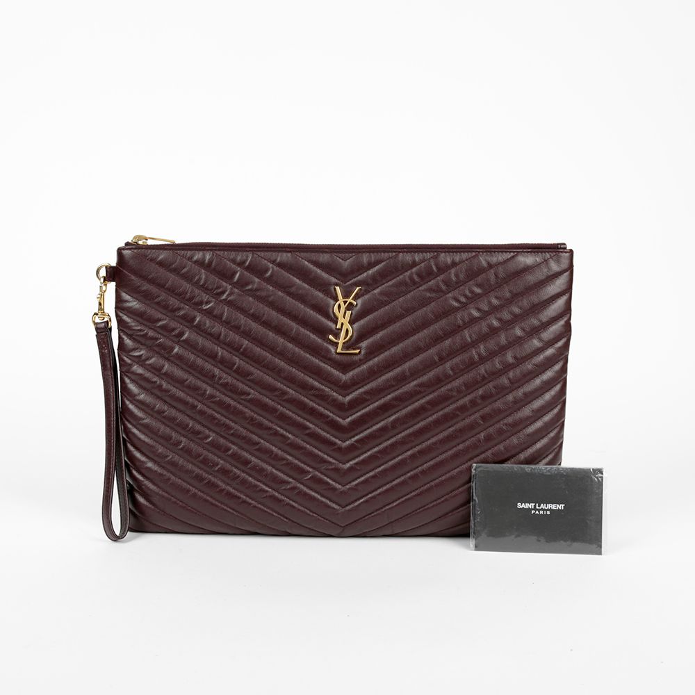 Saint Laurent Maroon Matelass Leather Monogram Document Holder Clutch 440222