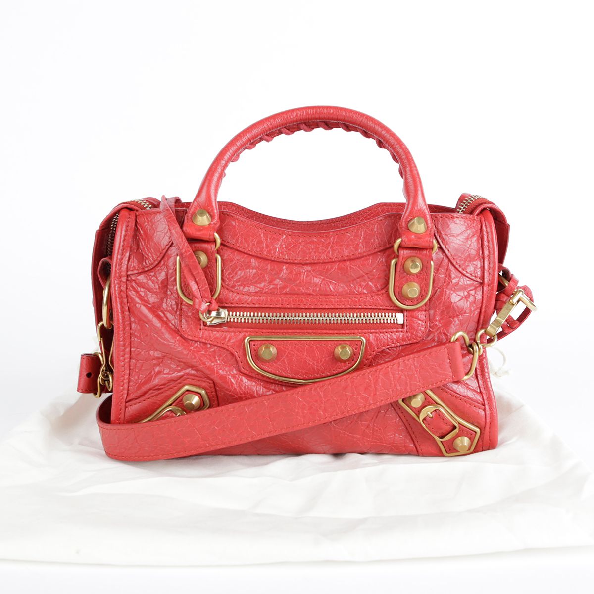 Balenciaga Mini Red Leather Metallic Edge City Tote Shoulder Bag 390160