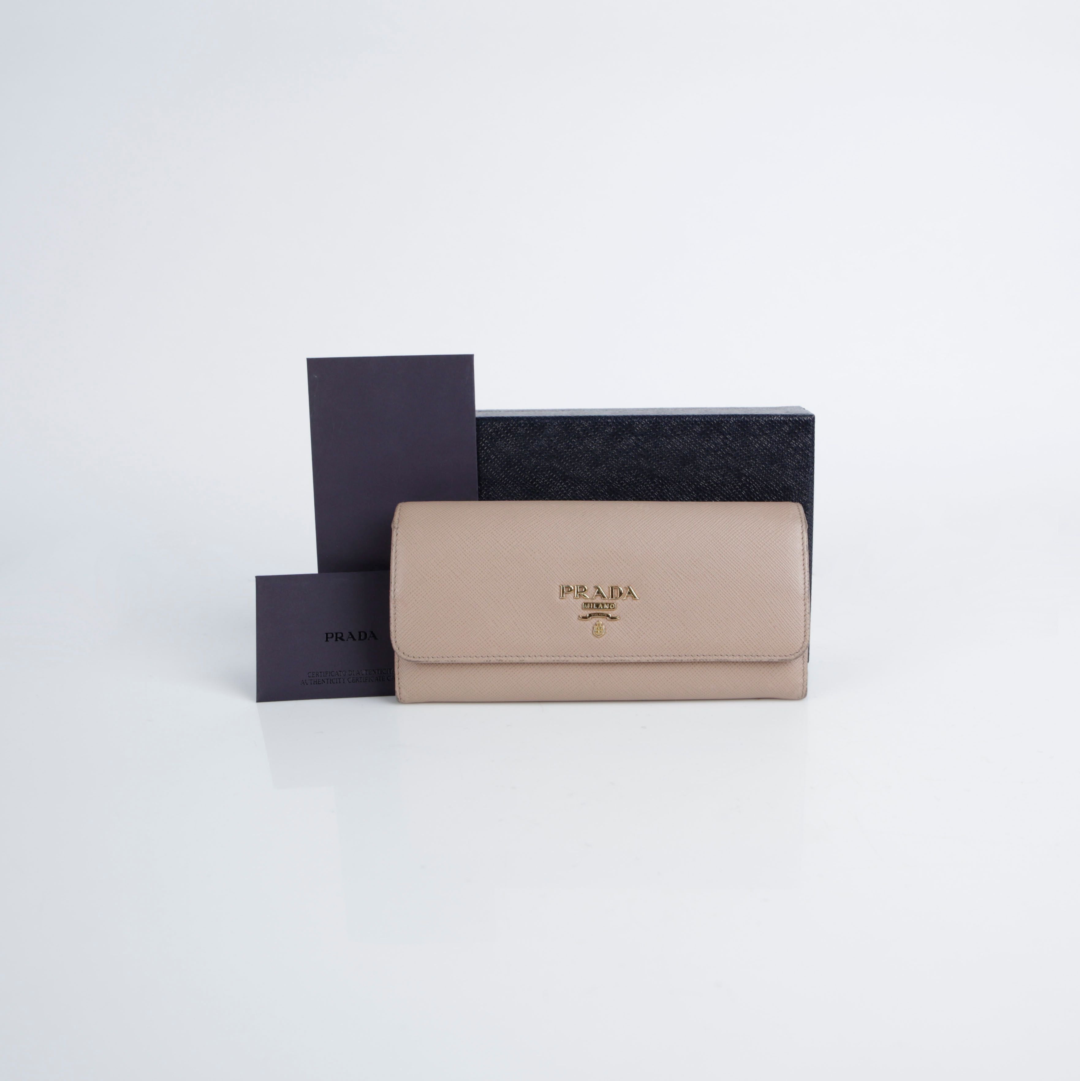 Prada Beige Red Multi-color Saffiano Leather Long Wallet 1MH132