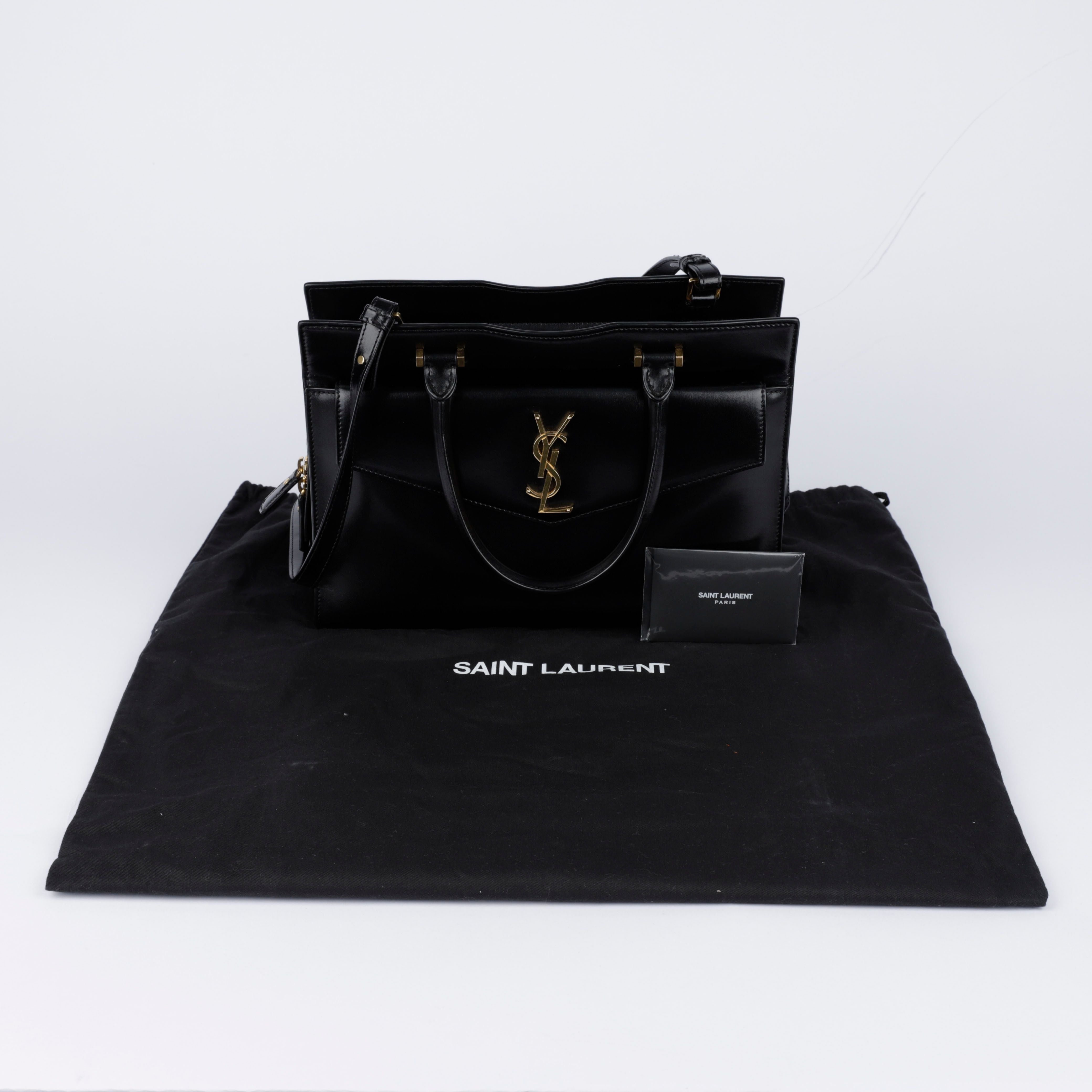 Saint Laurent Medium Black Leather UpTown Tote Shoulder Bag 557653