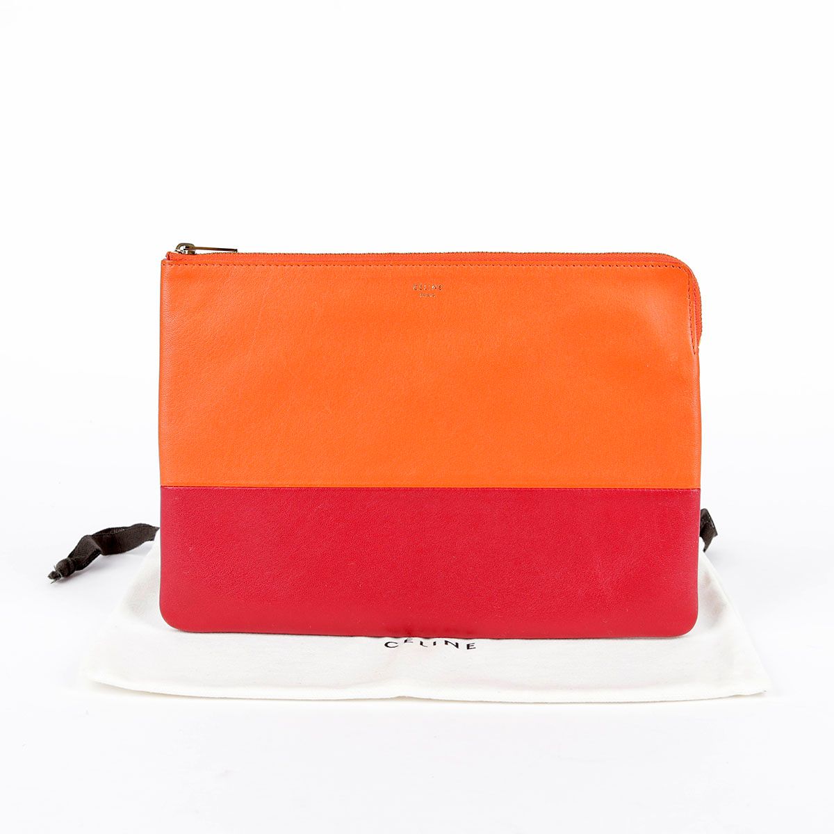 Celine Red Orange Leather Two-tone Clutch 104233